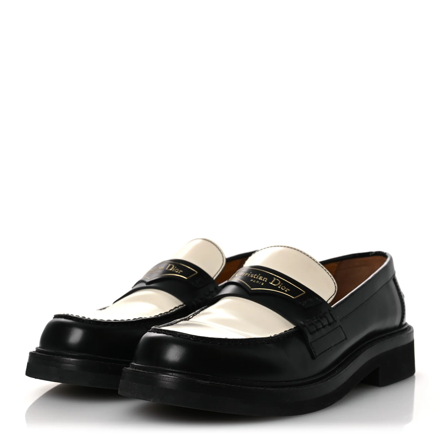 Brushed Calfskin Boy Loafers 37.5 Black White