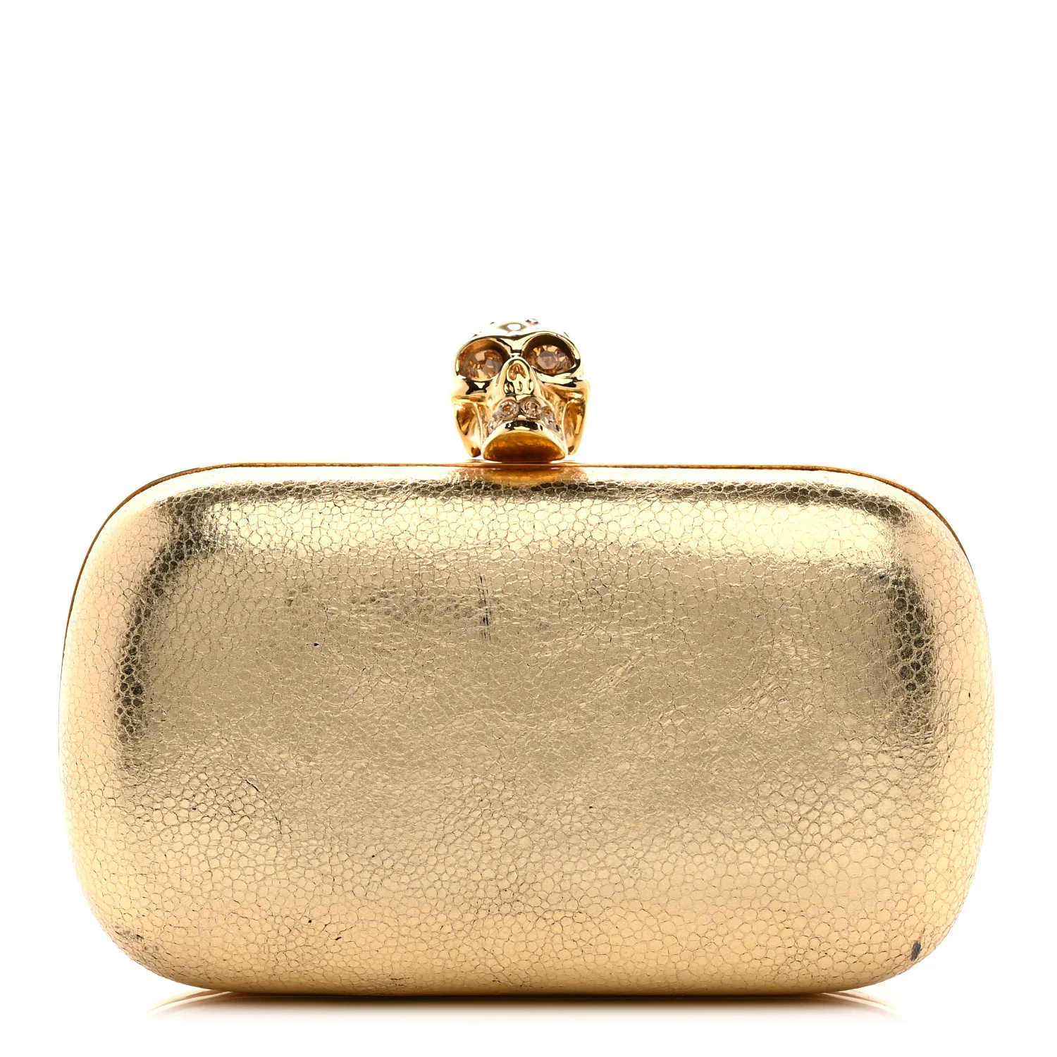 Metallic Nappa Skull Box Clutch Gold
