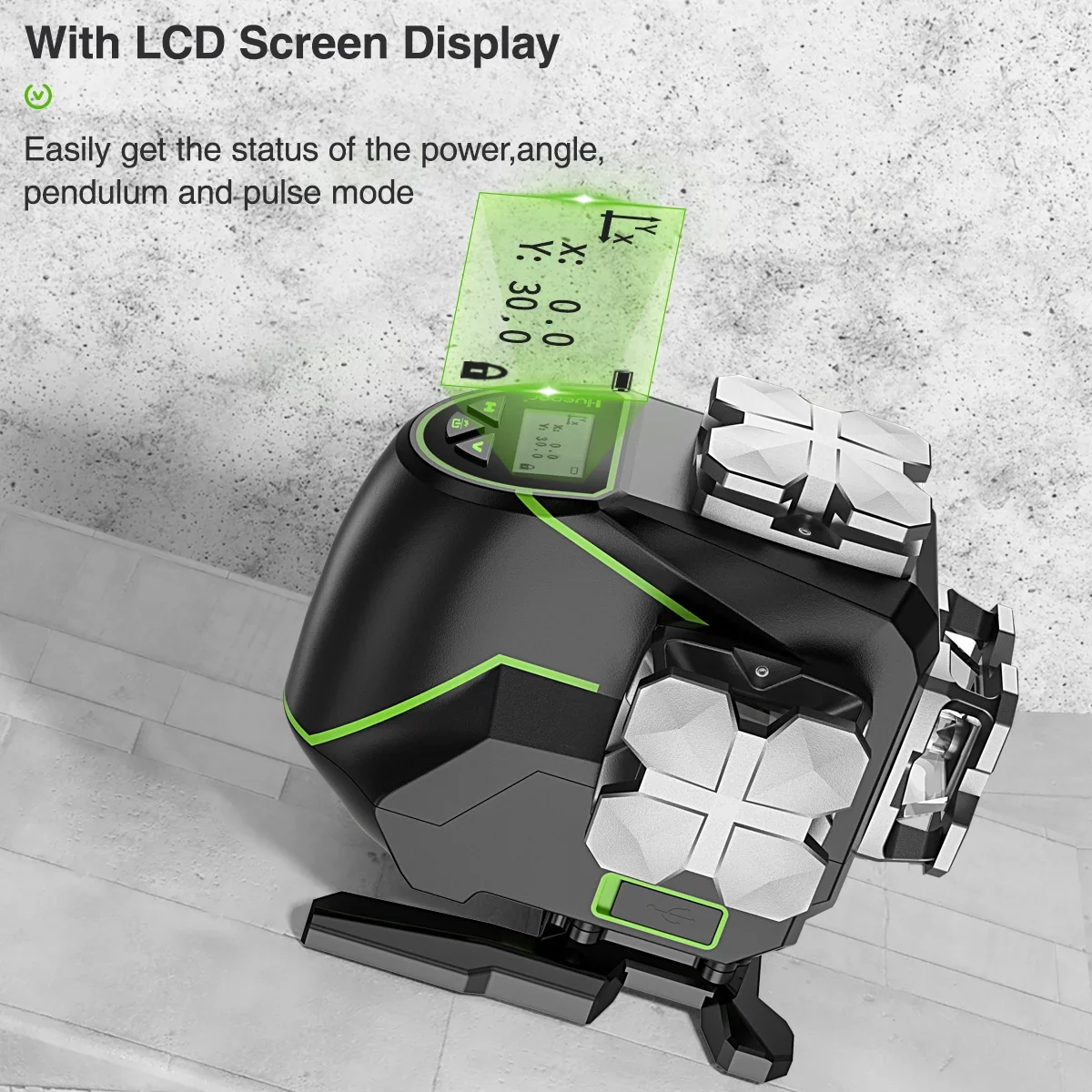 4D 16 Lines Self-Leveling Laser Level, 200Ft Green Beam 4 x 360° Cross Line Laser Level Tools with LCD Screen, Bluetooth and Magnetic Bracket