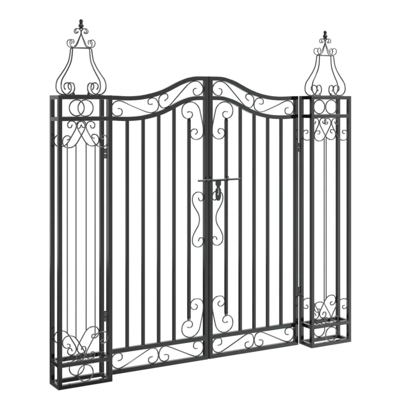 Wrought Iron Garden Gate - 47.6 Black Ornamental Fence Gate with Posts - Outdoor Entryway for Yard, Patio, and Garden - Lockable & Durable