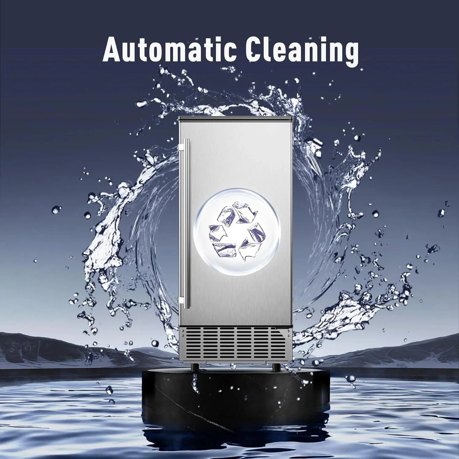 Commercial Under Counter Ice Maker Machine 80LBS Day with 24LBS Ice Storage Built in Drain Pump Automatic Cleaning Timing Setting Smart Lcd