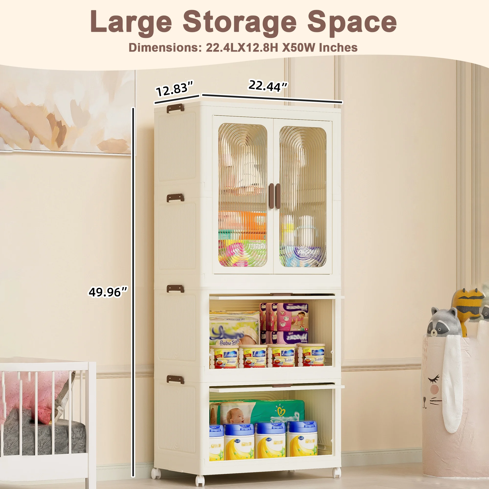 Kids Portable Wardrobe w/ Magnetic Doors Hanging Rod 4-Cube Plastic Storage Cabinet,Nursery/Bedroom(4 Cubes) - Image 2