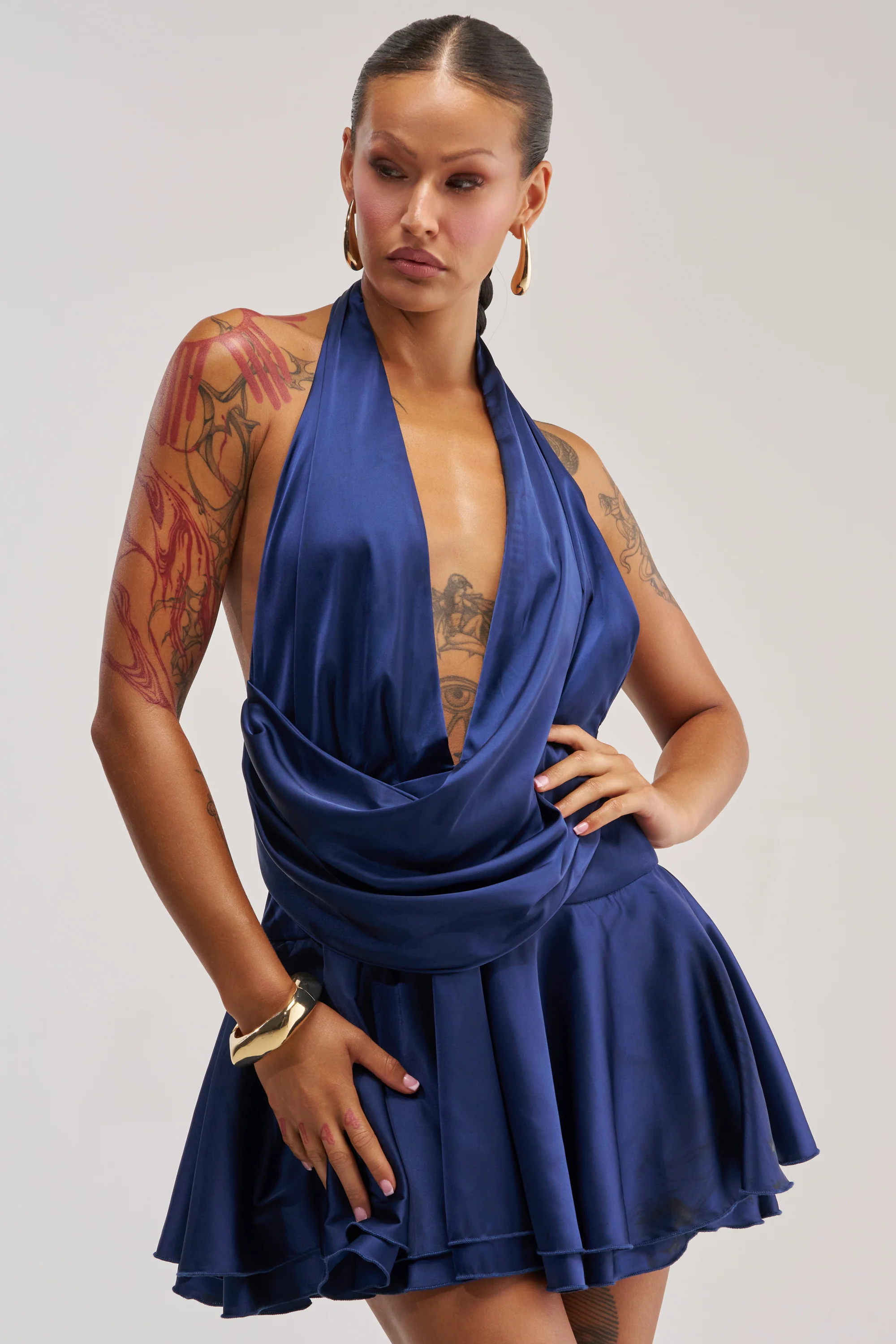 UNDERSTOOD THE ASSIGNMENT SATIN MINI DRESS IN NAVY - Akira Store