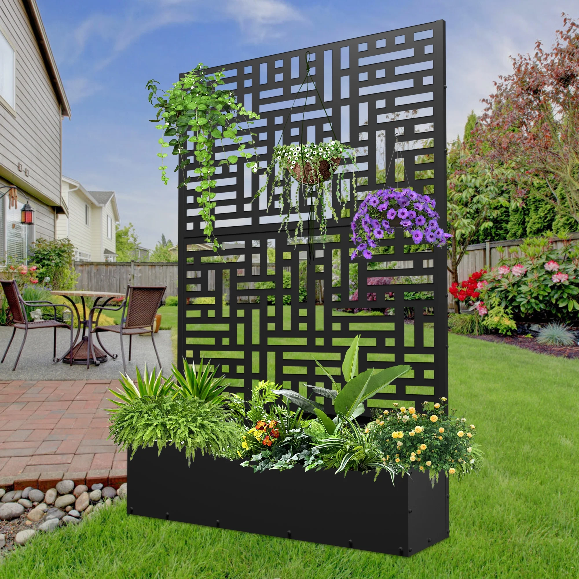 71'' H Metal Planter with Trellis, Outdoor Raised Garden Bed for Climbing Plants, Trellis Planter Box with Drainage Hole, Black(Single/Black) - Image 9