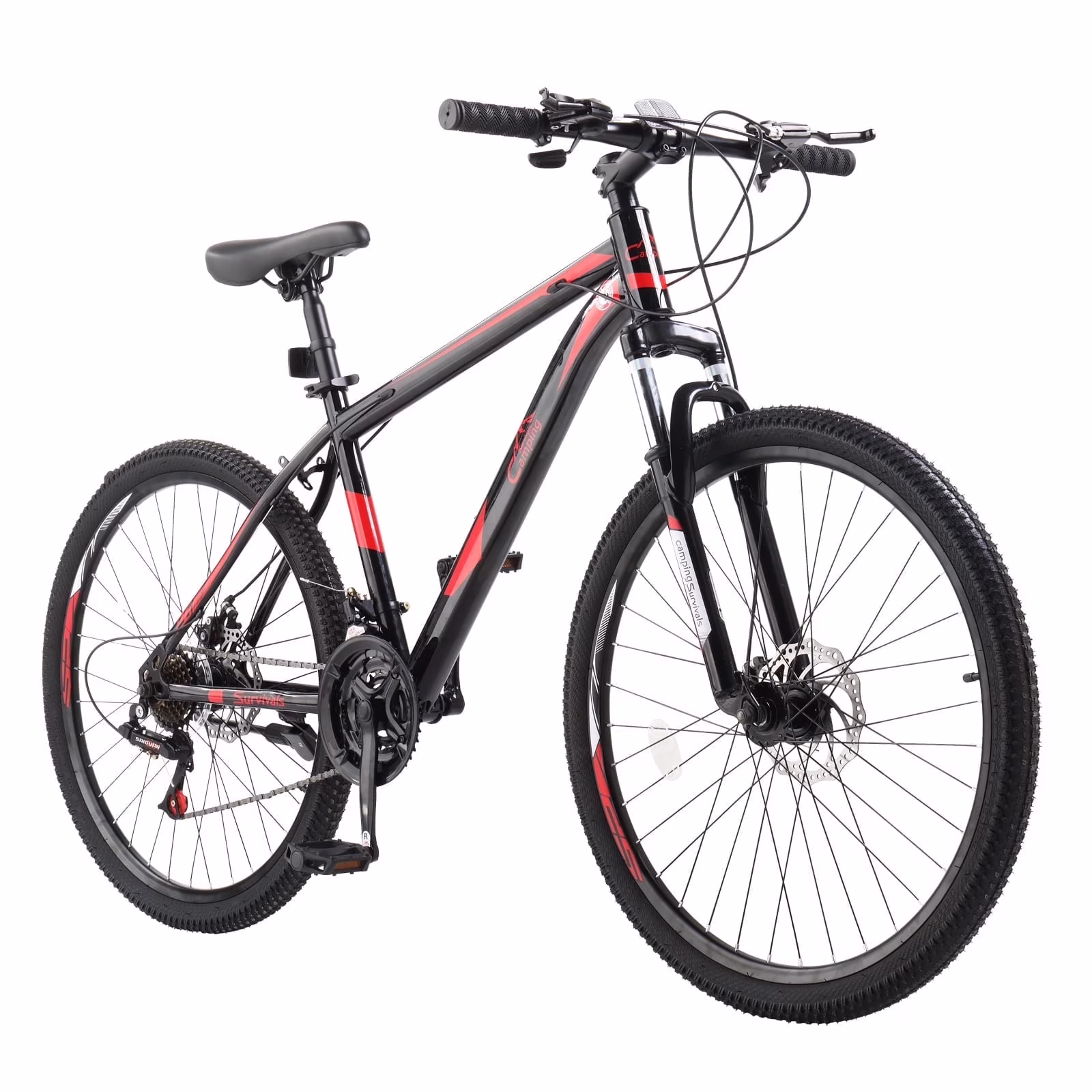 26" Lightweight Explorer Mountain Bike, 21-Speed for Men and Women Disc Brakes Suspension, Red/Black(RedBlack)