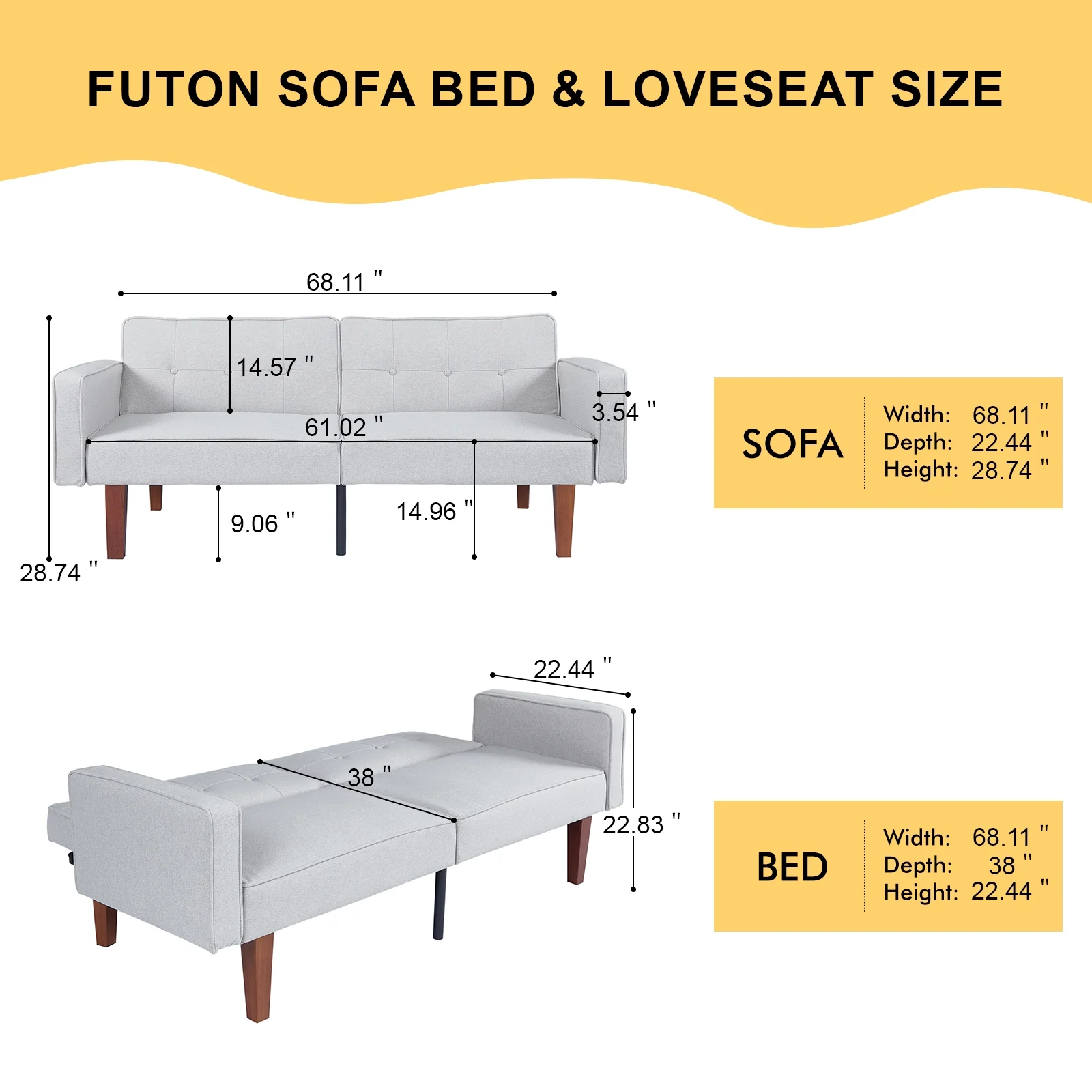 Sofa Bed, Convertible Memory Foam Futon Couch, Adjustable Sleeper Sofa Bed for Living Room, Gray(Gray1) - Image 9