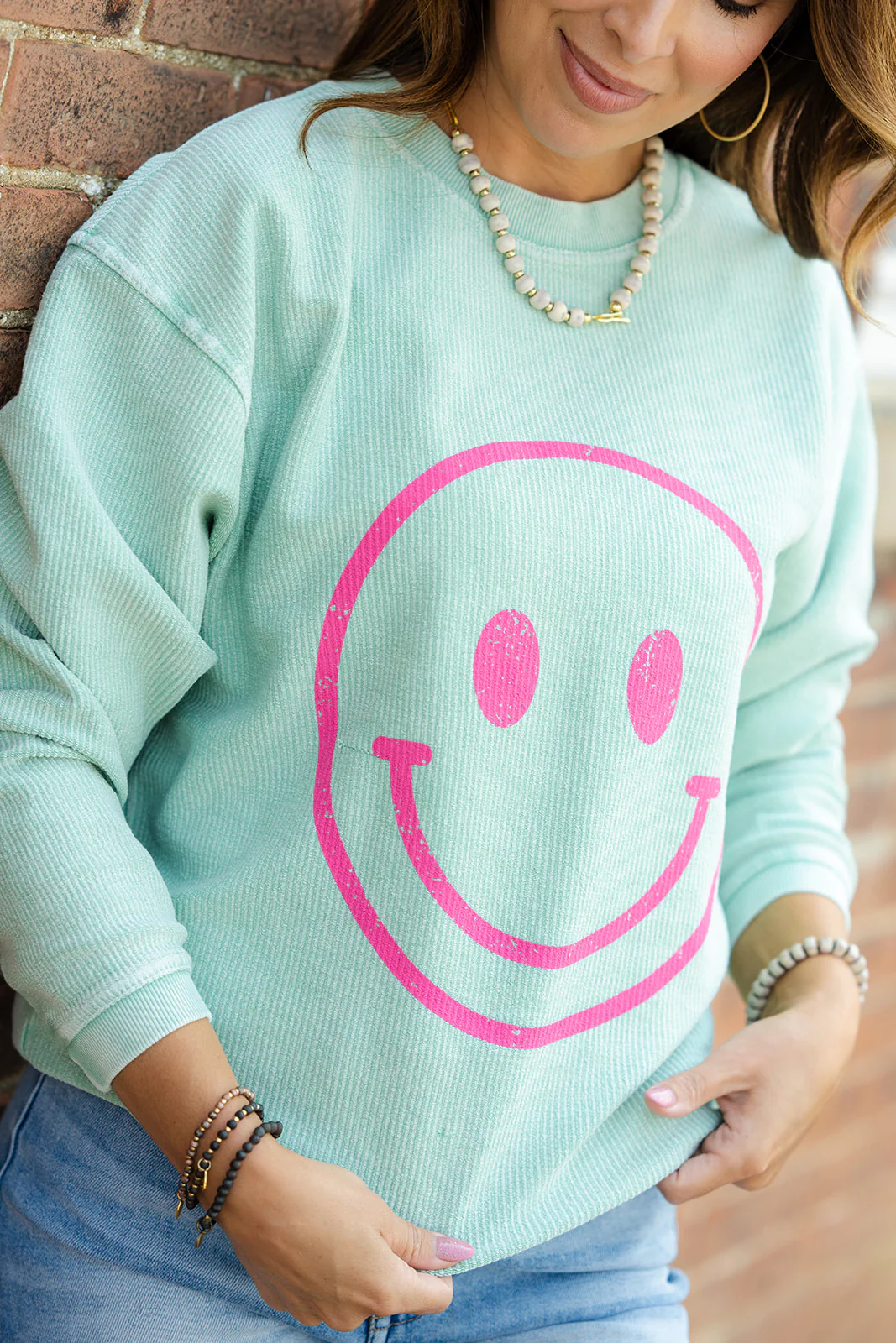 Vintage Happy Ribbed Graphic Crewneck
