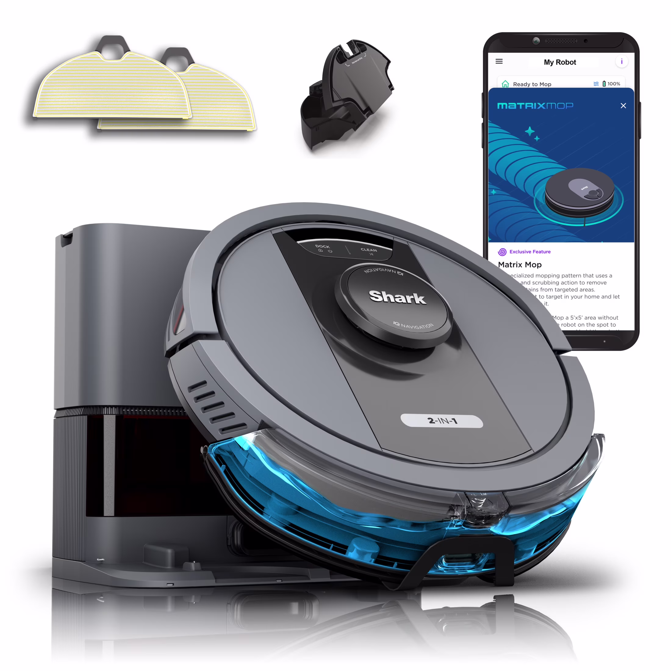 Matrix Robot Vacuum Mop, Auto Empty, Carpets and Hard Floors, 30-Day Capacity Base, Precision Home Mapping, Pet-Friendly, Wi-Fi, RV2400WS
