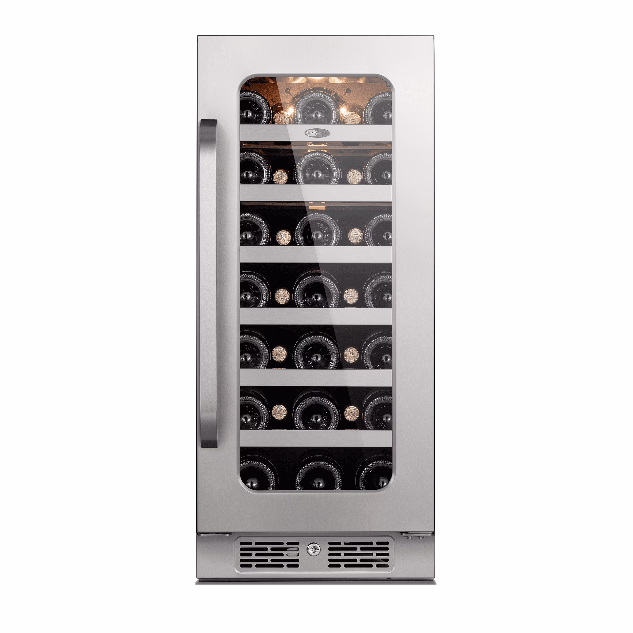 Whynter 15 in Wine Fridge Cooler - 33 Bottles Wine Fridge with Glass Door, Small Wine Refrigerator with 3 LED Light Built - in for Home Bar Kitchen