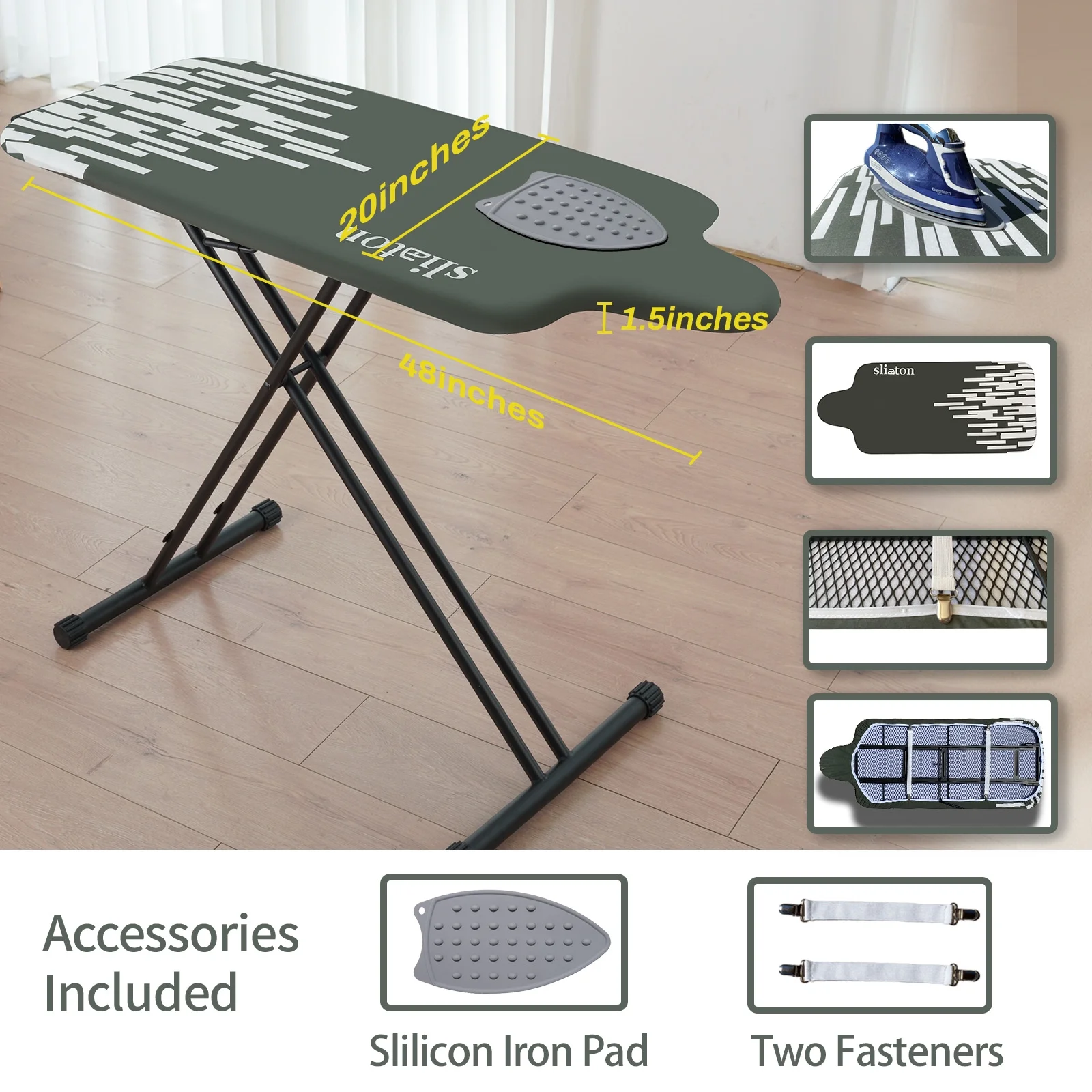 Slieton Extra Large Ironing Board with Hang Rail, 20-Inch Wide(L/Slieton Gray) - Image 8