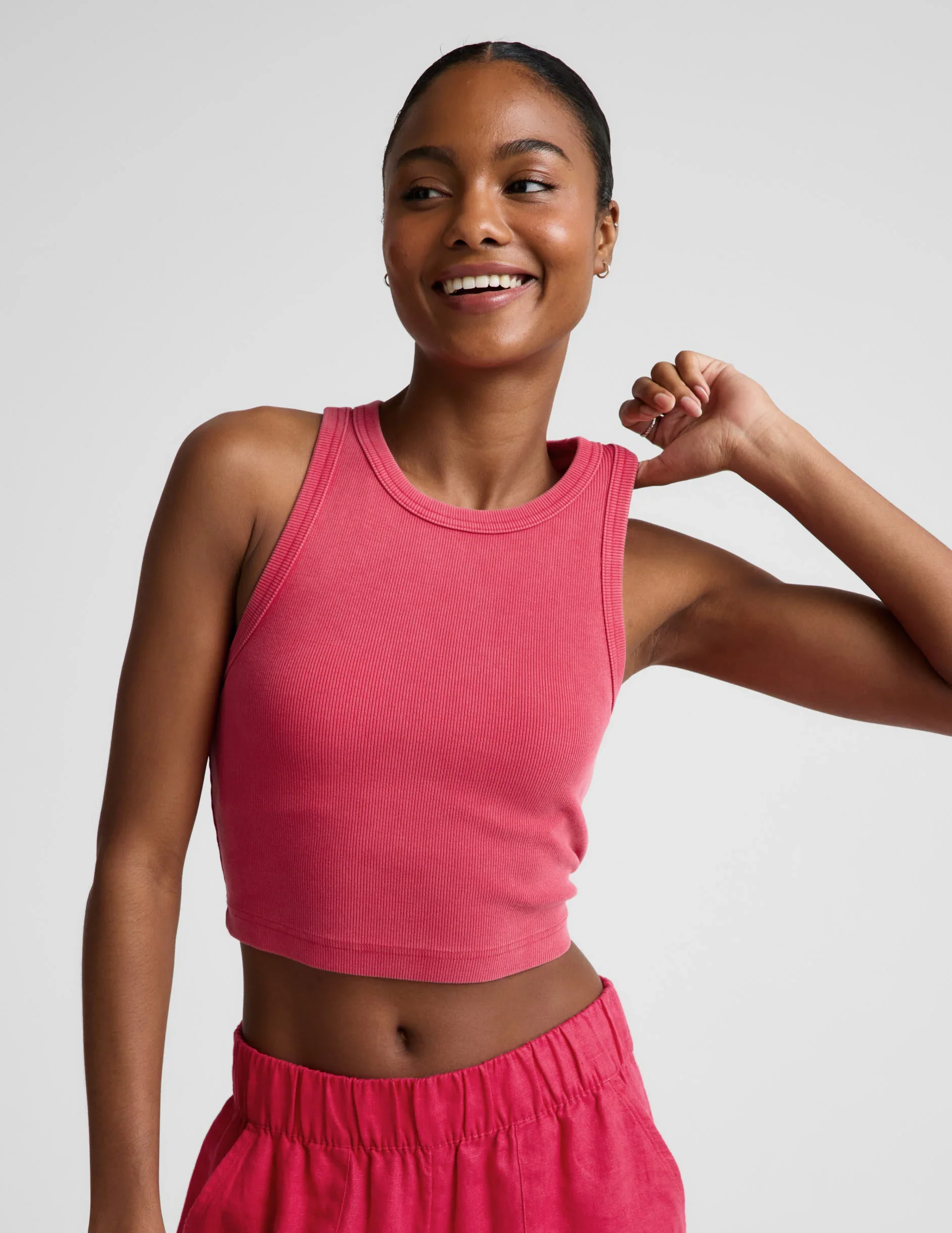 On Repeat Rib High Neck Cropped Tank