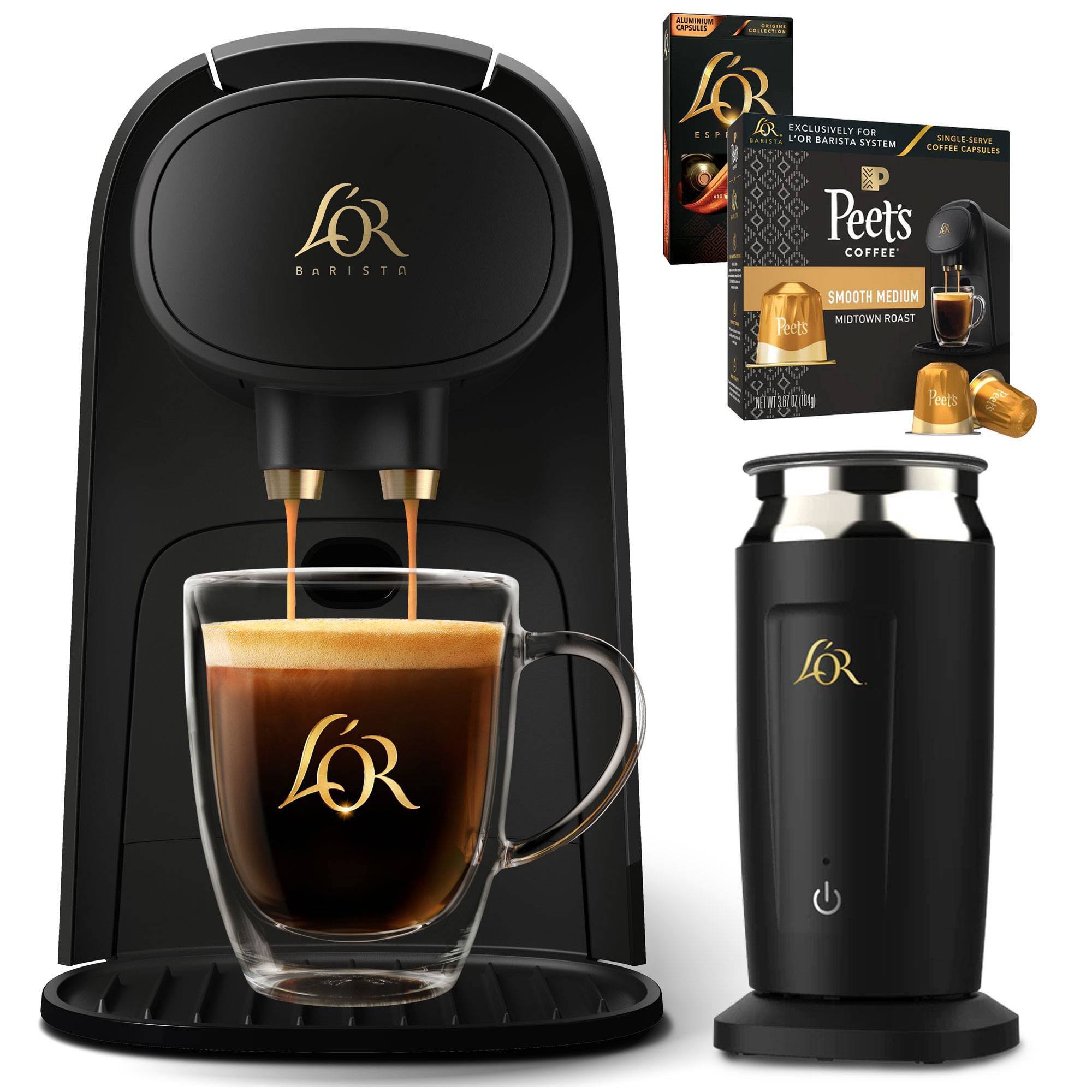 L��or Barista System Coffee and Espresso Machine with Milk Frother and 20 Capsules