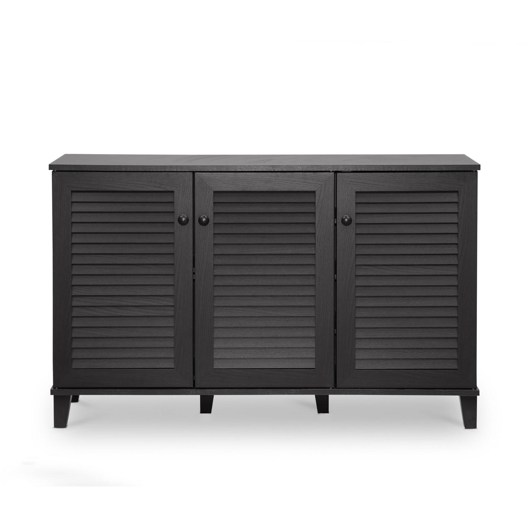 Baxton Studio Warren 3-Door Shoe Storage Cabinet, Dark Brown