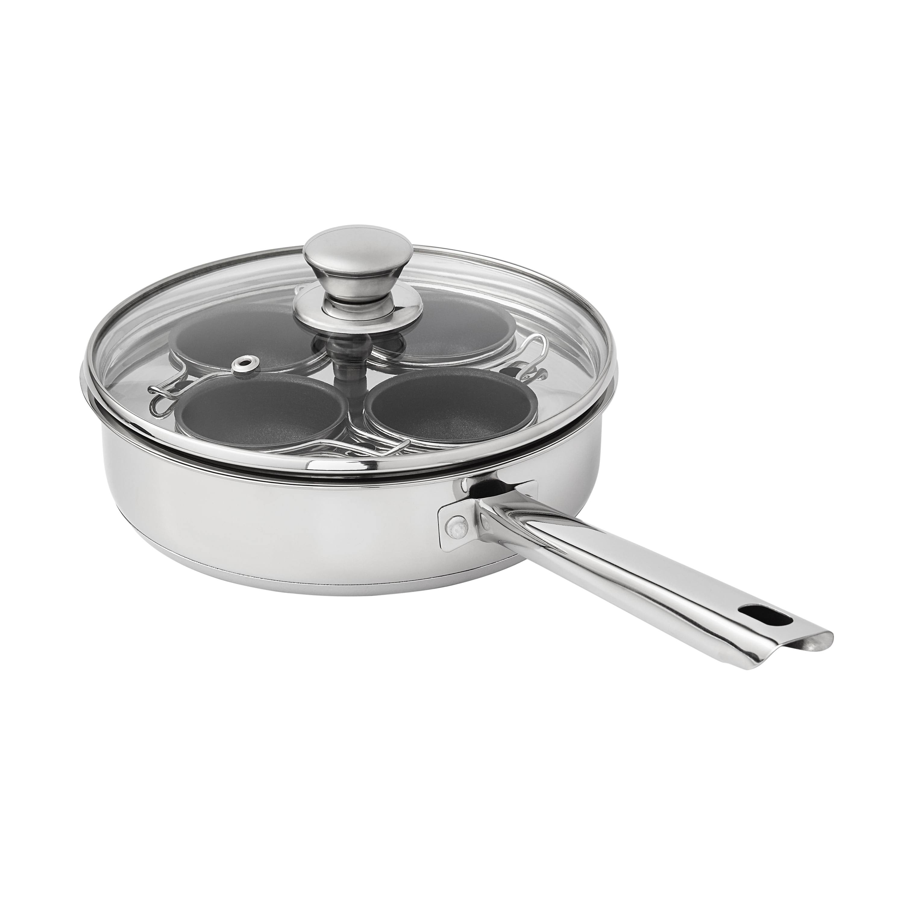 Mainstays Stainless Steel 8 4-Cup Egg Poacher with Glass Lid, Size: 8 inch
