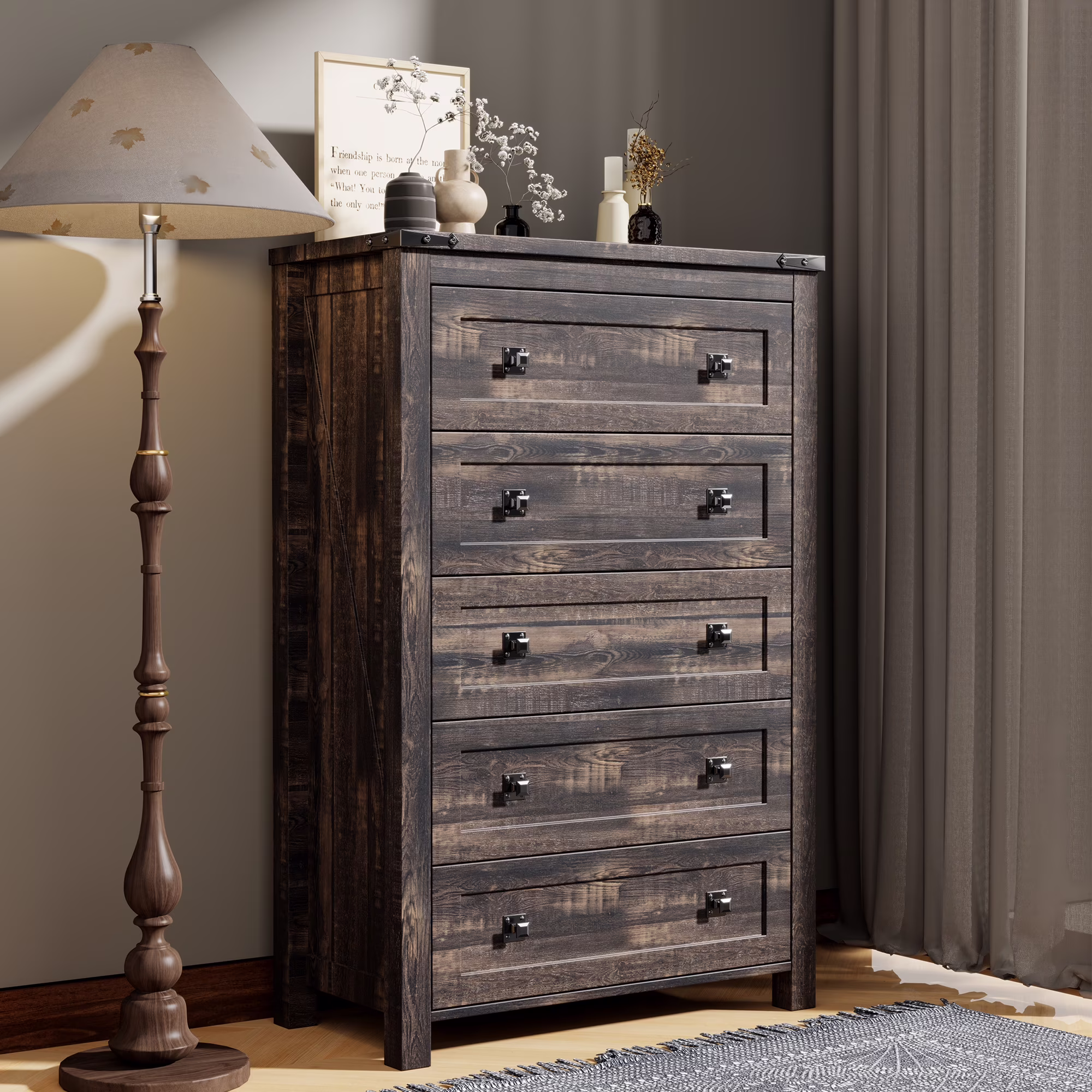 Farmhouse 5 Drawer Dresser for Bedroom, Chest of Drawers Wood Organizer for Living Room, Antique White(Antique White) - Image 9