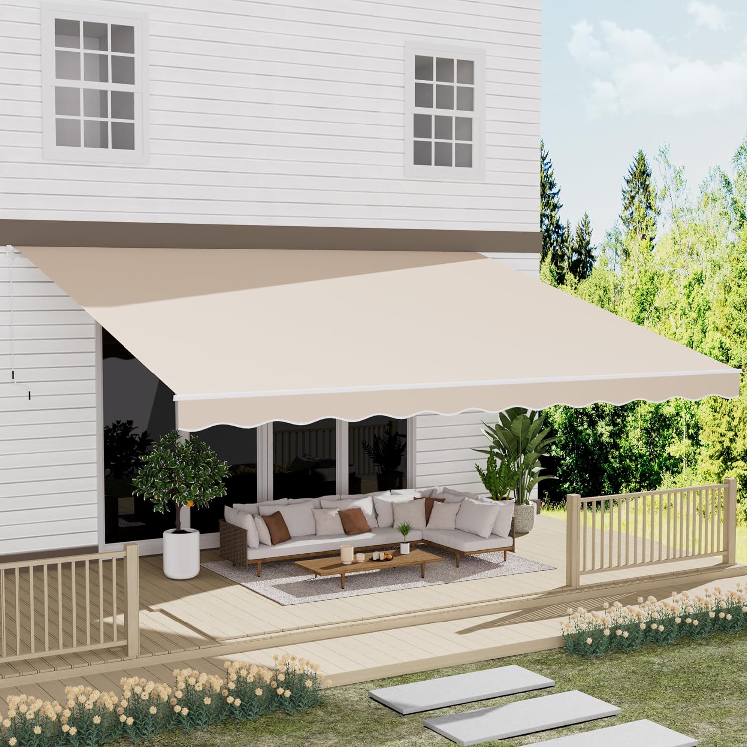 Auvent rétractable Sunsetter de 4 m x 3 m pour terrasse, imperméable et rétractable, avec manivelle, idéal pour protéger du soleil, votre porche, votre maison ou votre terrasse. Couleur : gris foncé.
