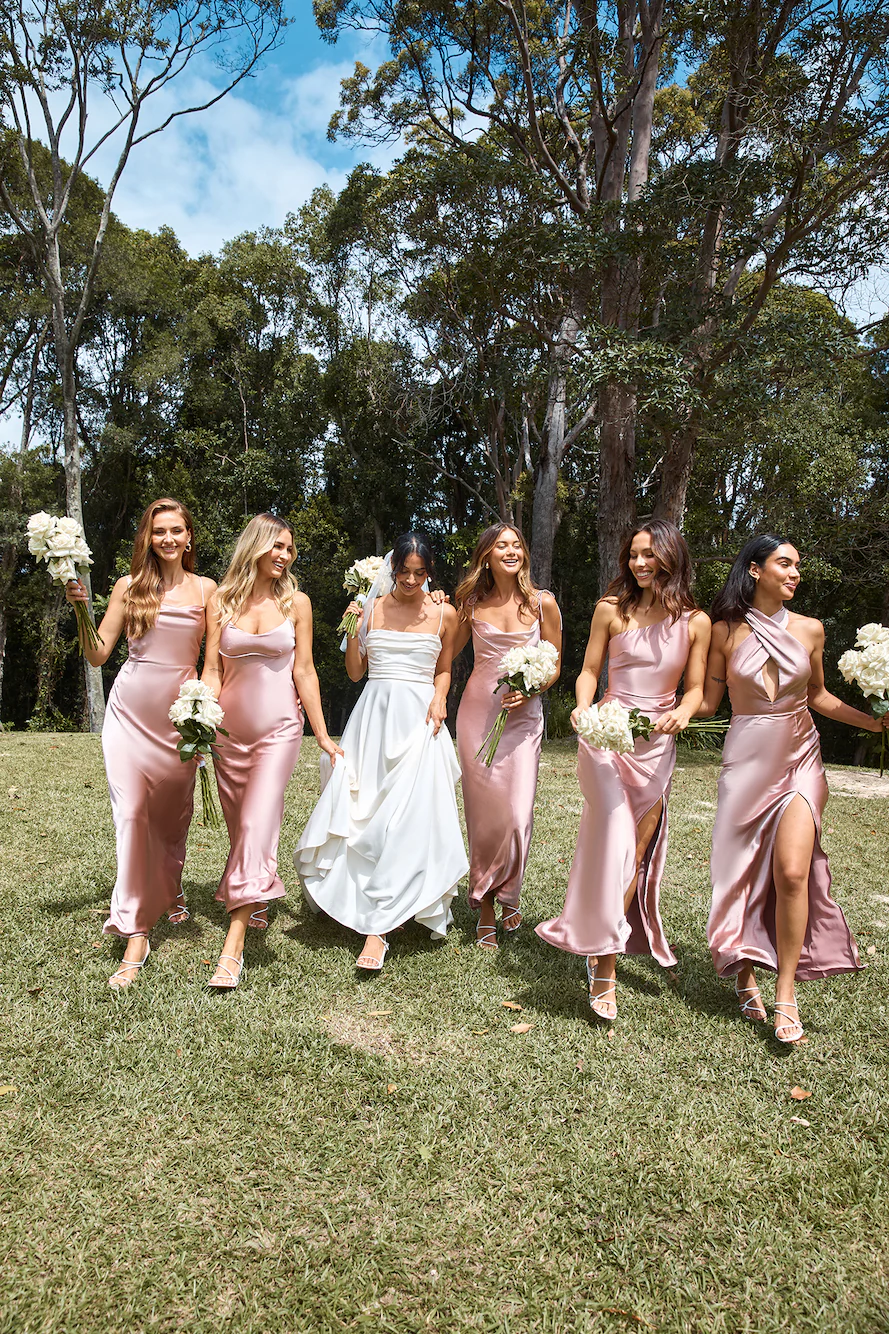 HELLO MOLLY The Penelope Cowl Satin Maxi Dress Dusty Pink
