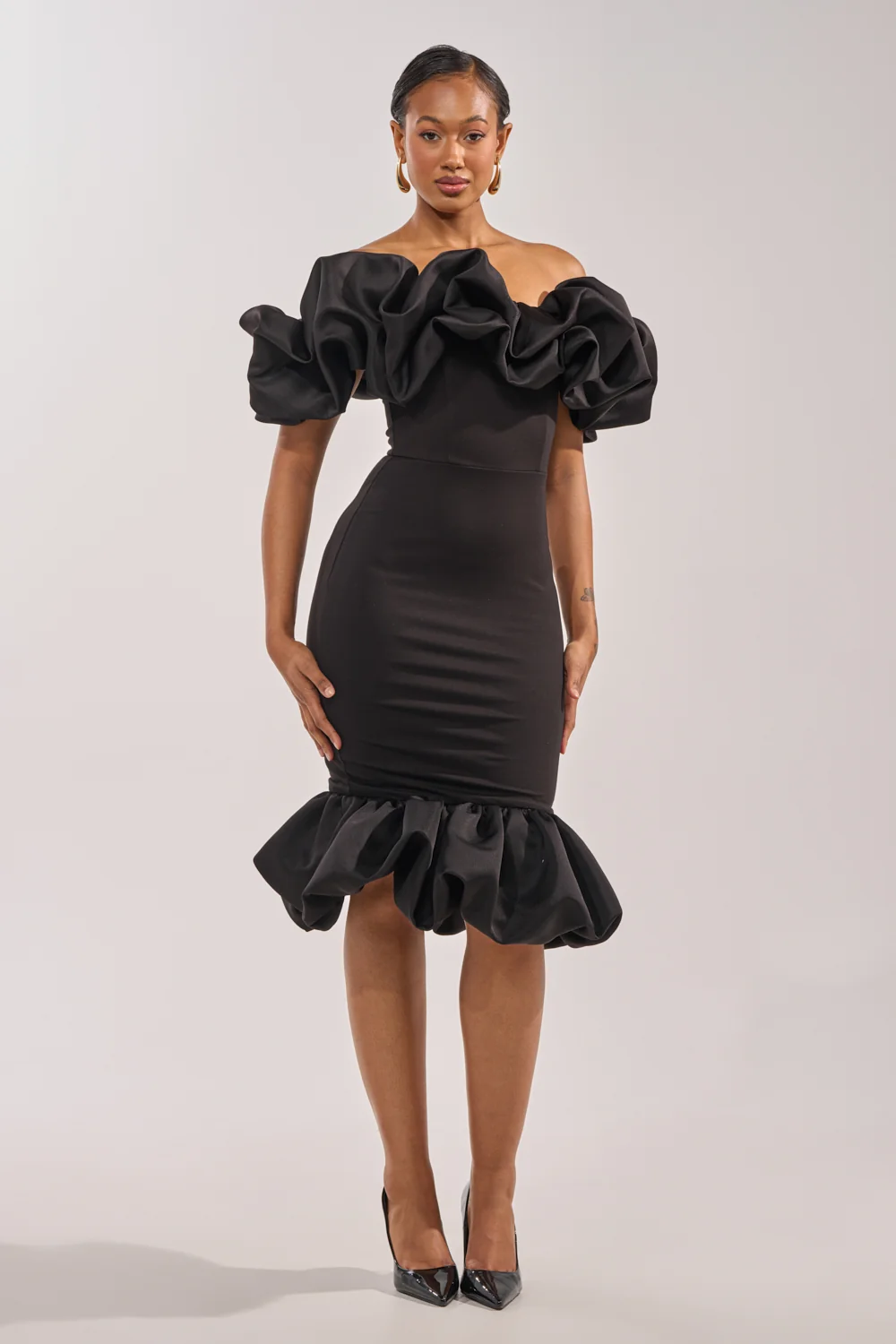 COCKTAIL HOUR PUFF SLEEVE MIDI DRESS - Akira Store