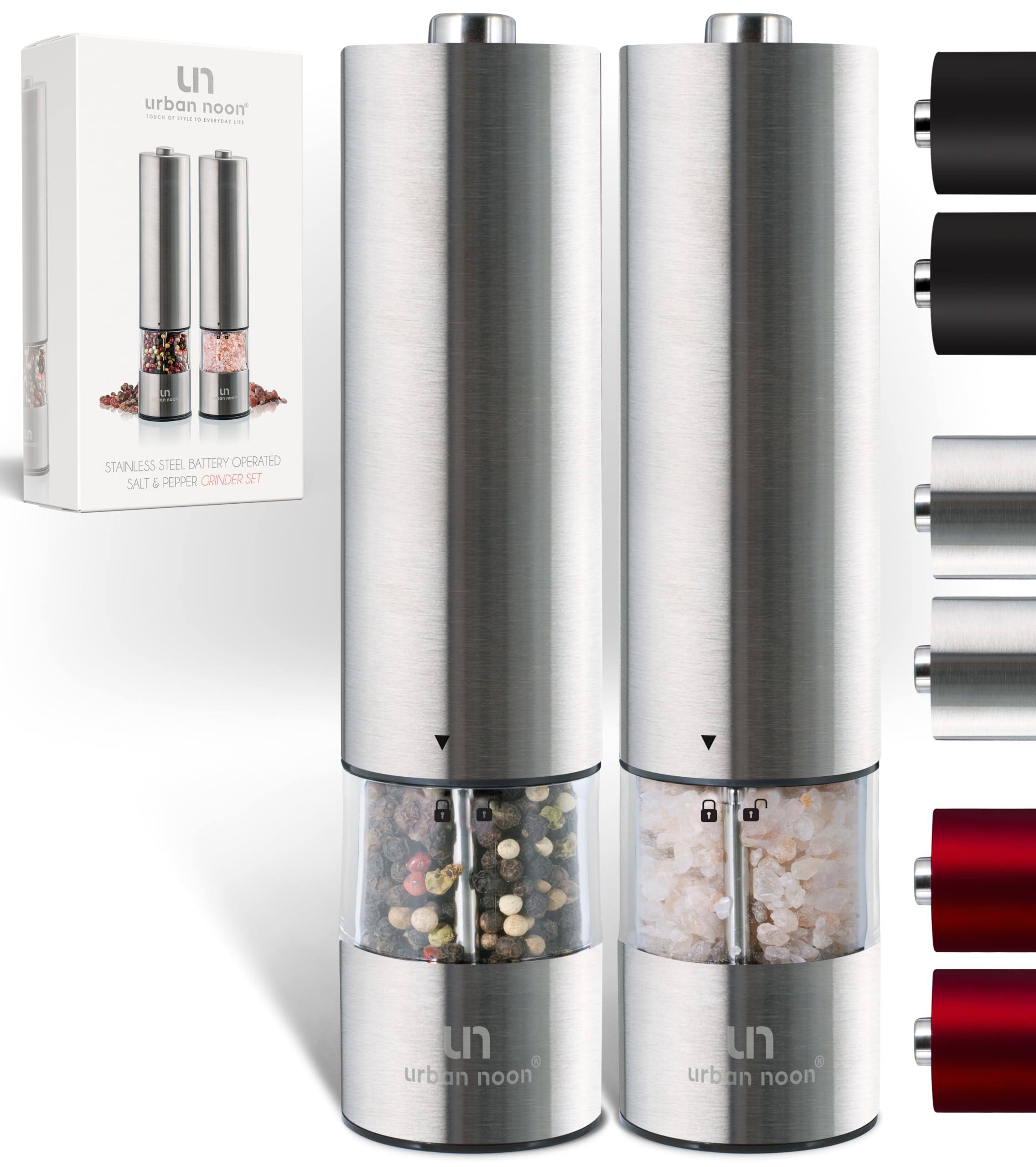 Electric Salt and Pepper Grinder Set - Battery Operated Stainless Steel Mill of