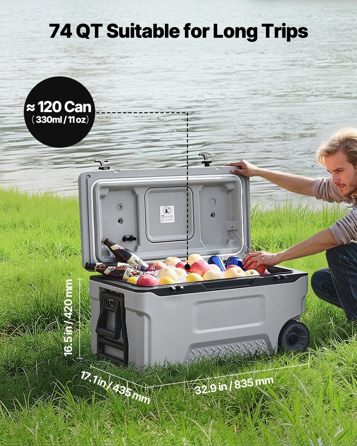 Portable Wheel Cooler 74 quarts, 120 tank capacity, insulated rolling cooler with cup holder for outdoor, camping, beach and picnic use - Image 2