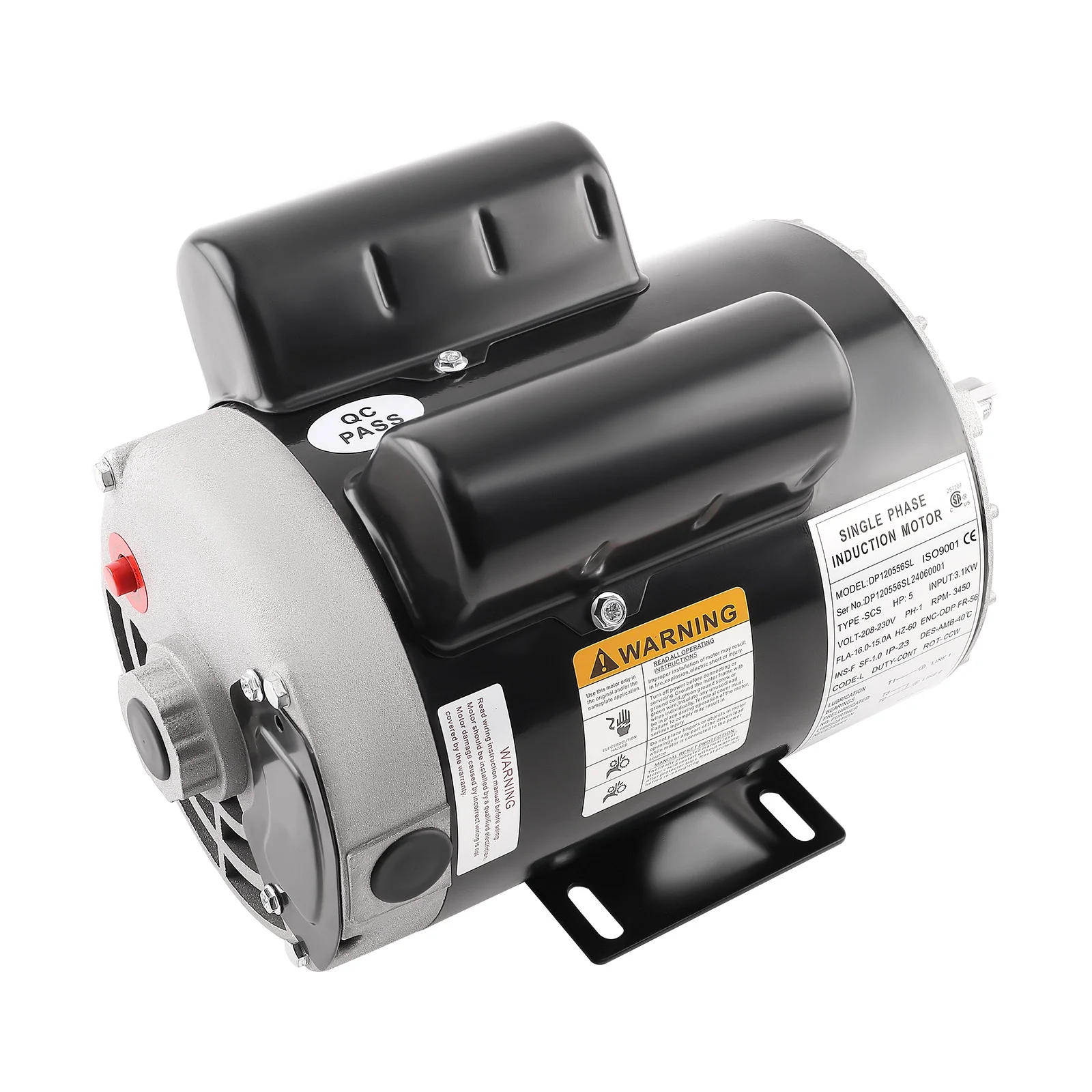 MaXpeedingrods 5HP SPL Air Compressor Electric Motor, 56 Frame 3450RPM, 230V 15 0Amps Voltage, 5/8" Keyed Shaft, CCW Rotation, 1 88" Shaft Length for Air Compressors Image 9