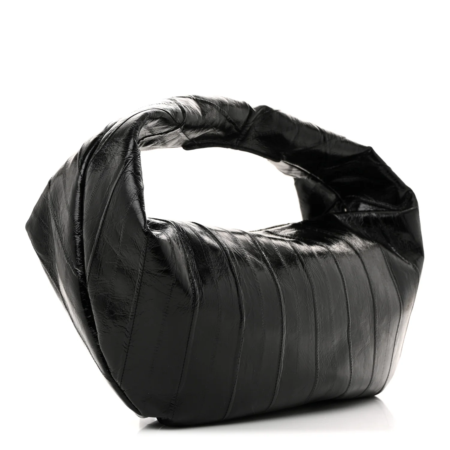 Glossy Calfskin Eelskin Embossed Medium Olivia Hobo Black