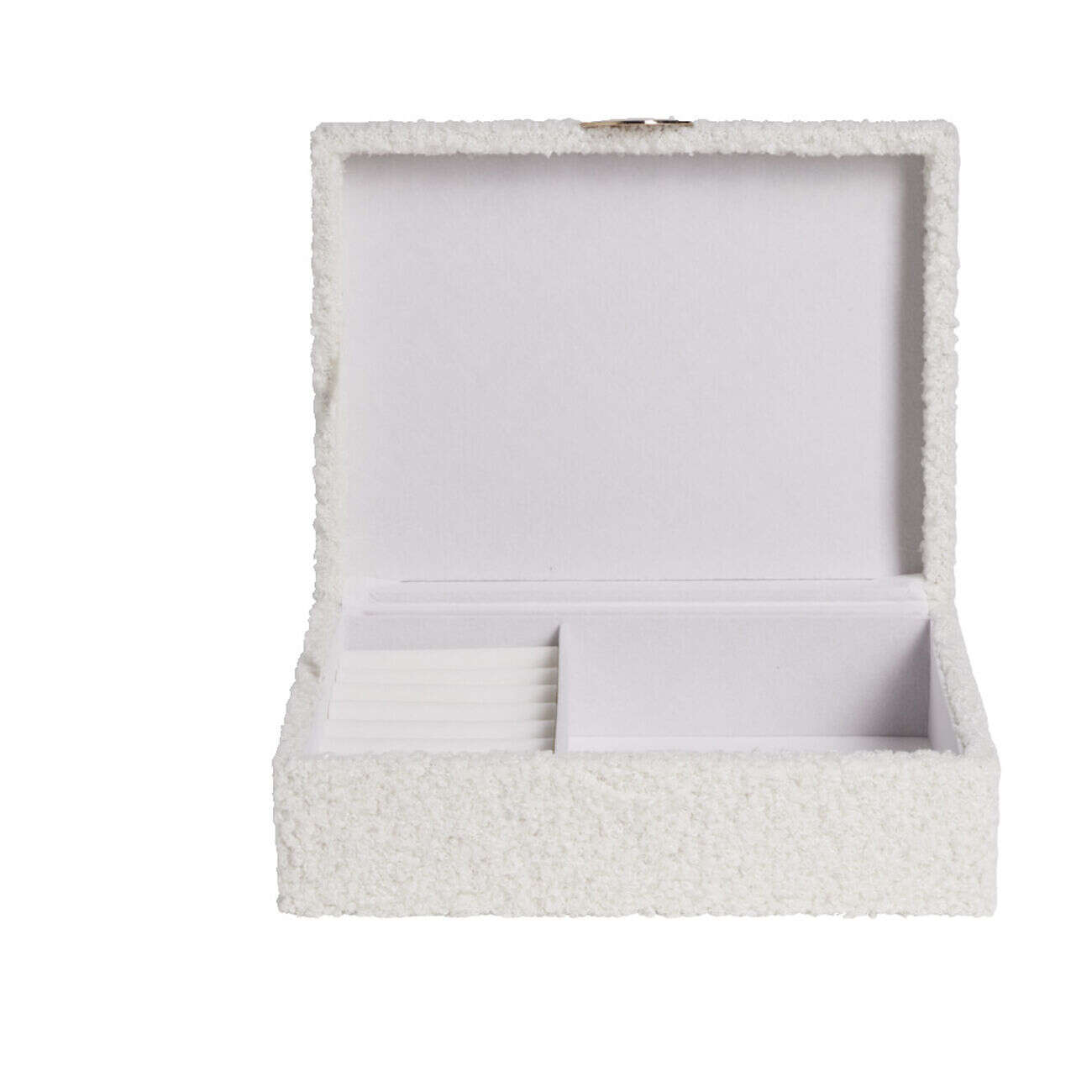 Boîte à bijoux en bois revêtement tissu bouclette blanc