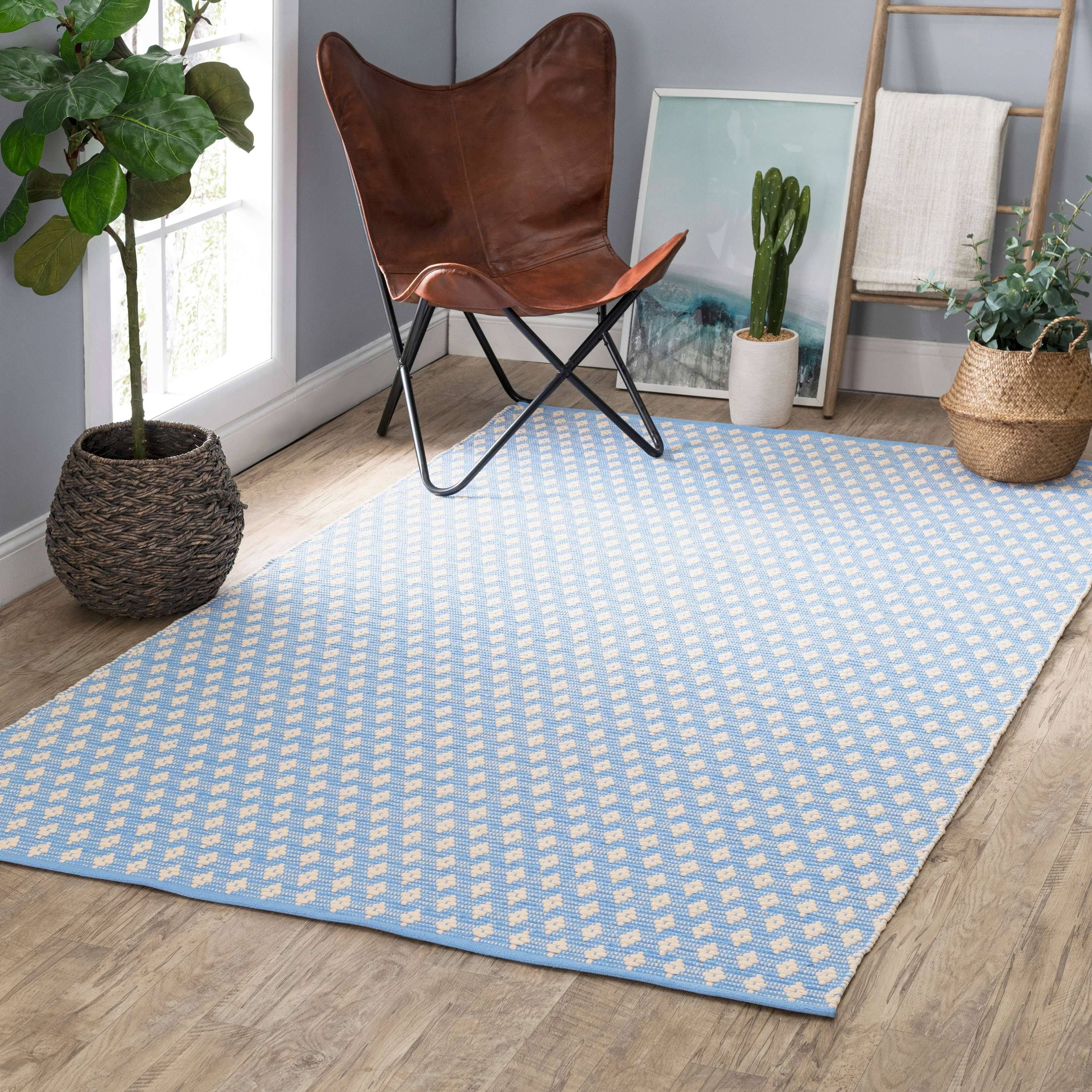 Home Conservatory Blue Dainty Diamond Handwoven Cotton 2' 6