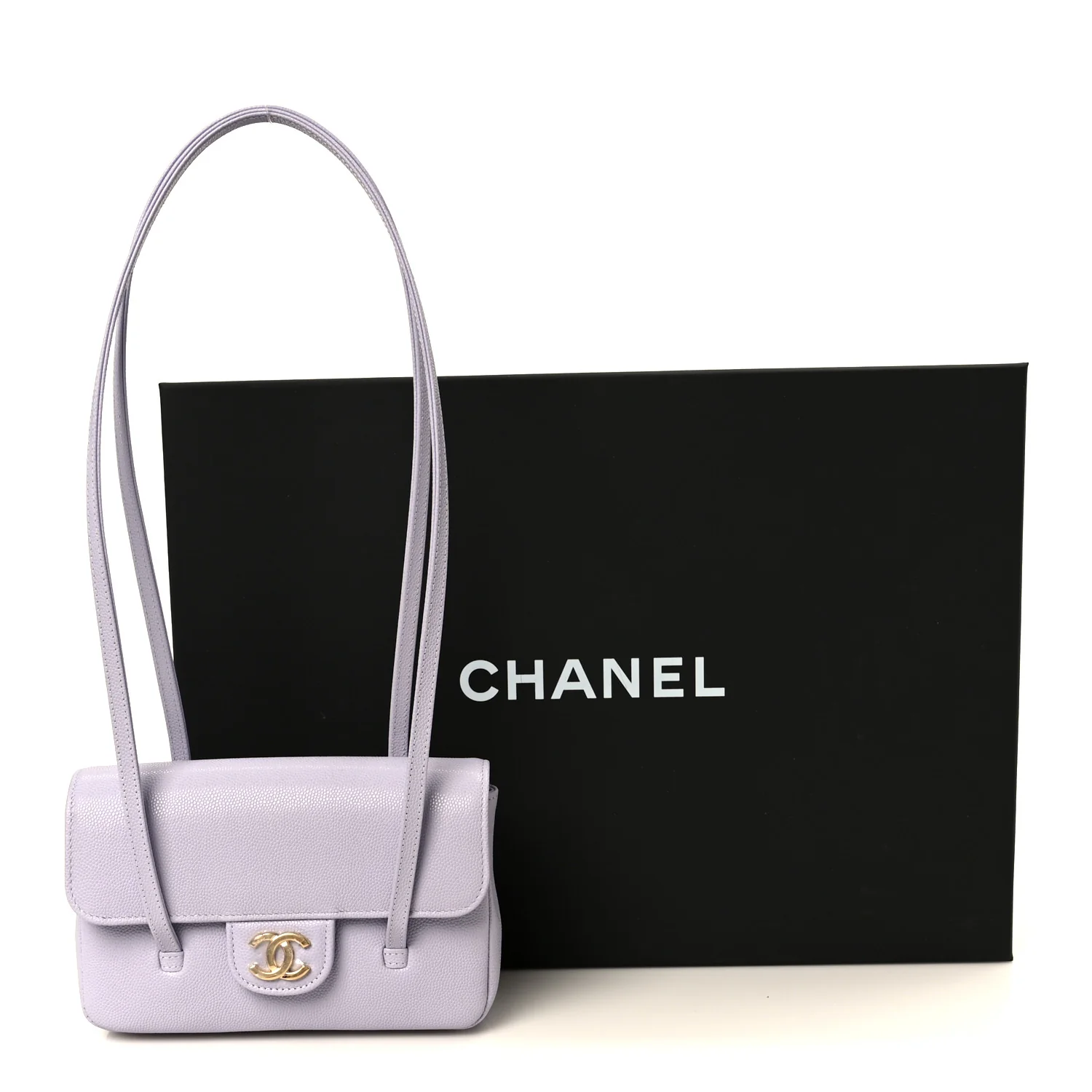 Shiny Caviar Mini Preppy Coco Shoulder Bag Purple