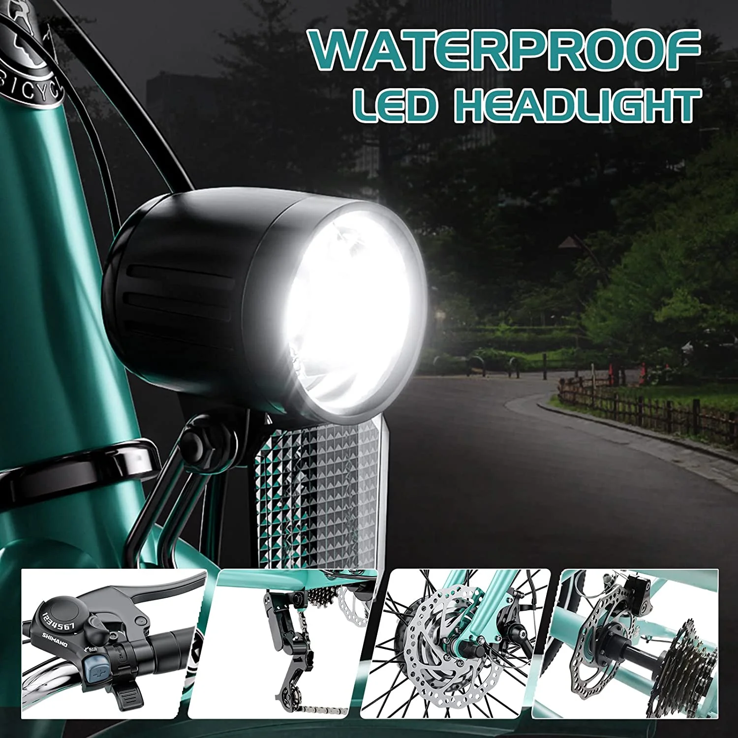 24" 26" Electric Tricycles, 36V 10Ah 350W Lithium Battery, 7 Speed E-Trike for Adults with Large Capacity Rear Basket Adjustable Seat(24" Tire 7 Speeds/Cyan) - Image 7