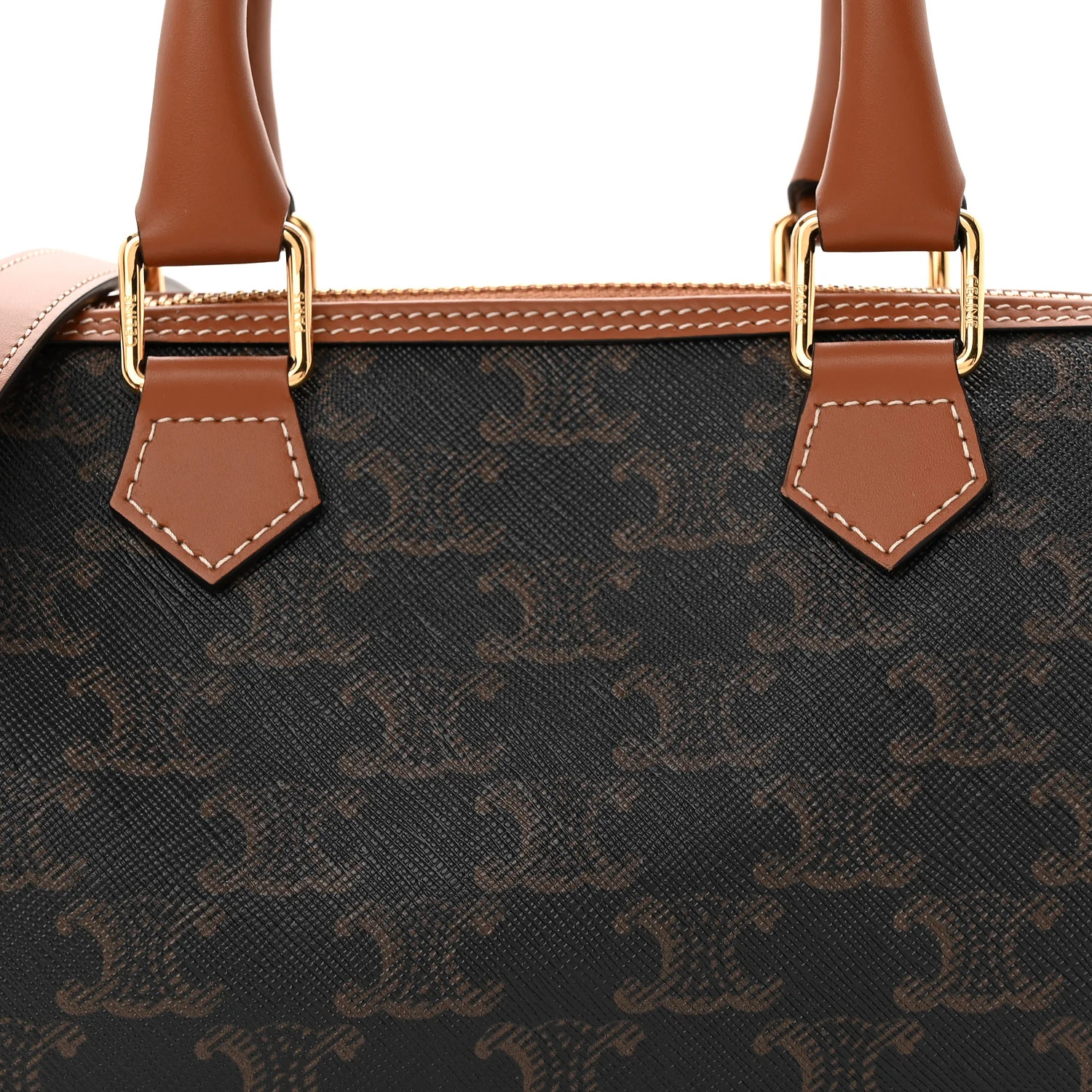 Triomphe Canvas Calfskin Small Boston Bag Tan