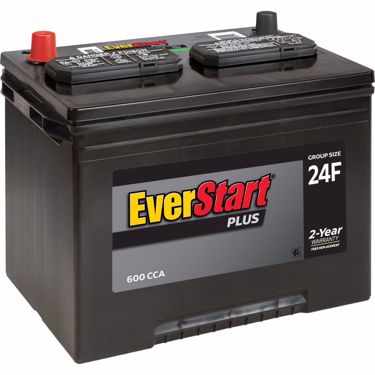 Plus Lead Acid Automotive Battery, Group Size 24F 12 Volt, 600 CCA