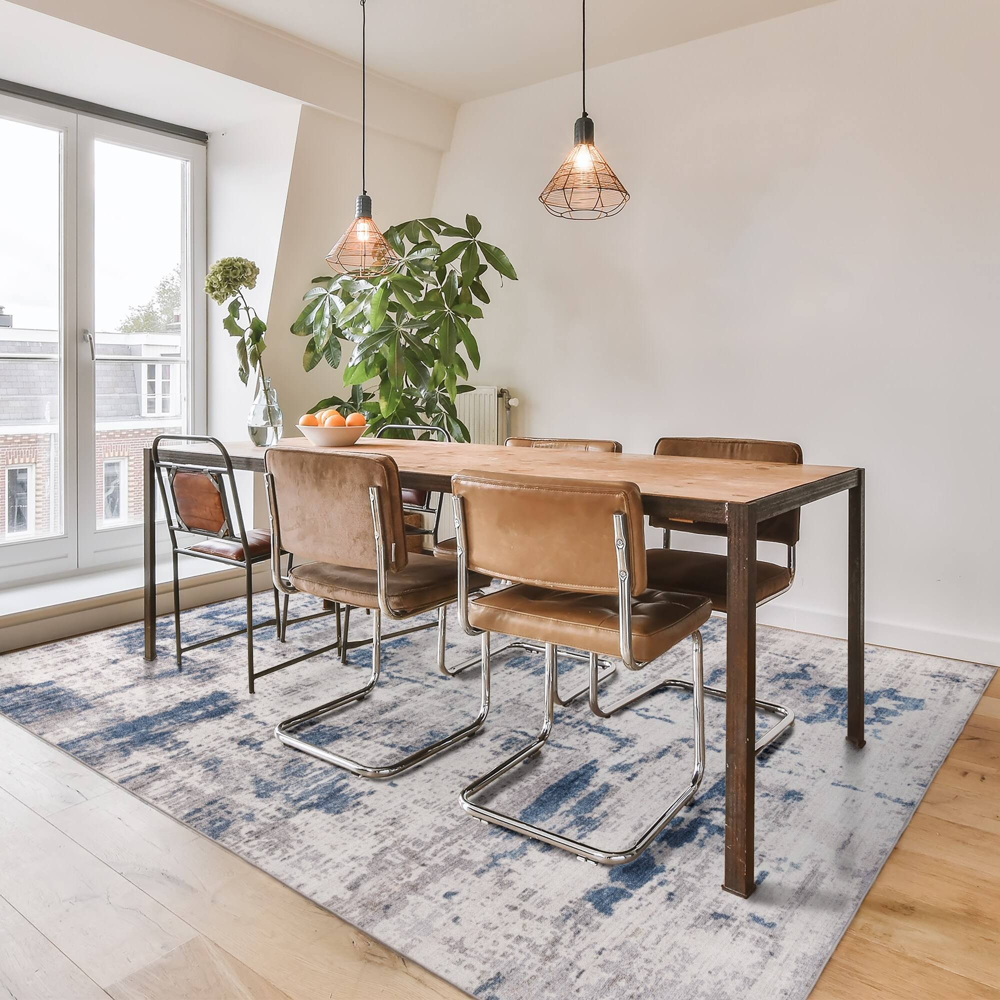 Gertmenian 5ft x 7ft Cenis Gray & Blue Abstract Area Rug