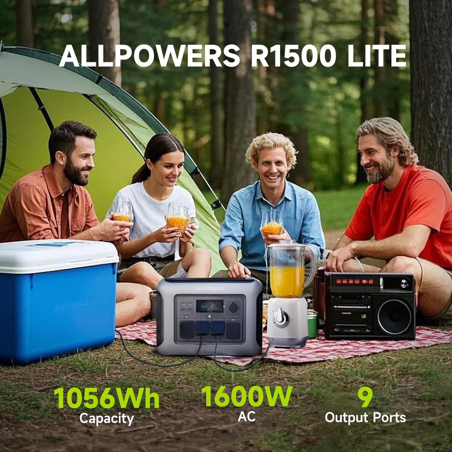 R1500 Portable Power Station 1600W, 1056Wh LiFePO4 Battery Solar Generator with 35dB Ultra-Quiet Operation, 1Hr Fast Charge, 15ms UPS for Home Backup, Indoor CPAP, Camping RV(R1500 Generator) - Image 2