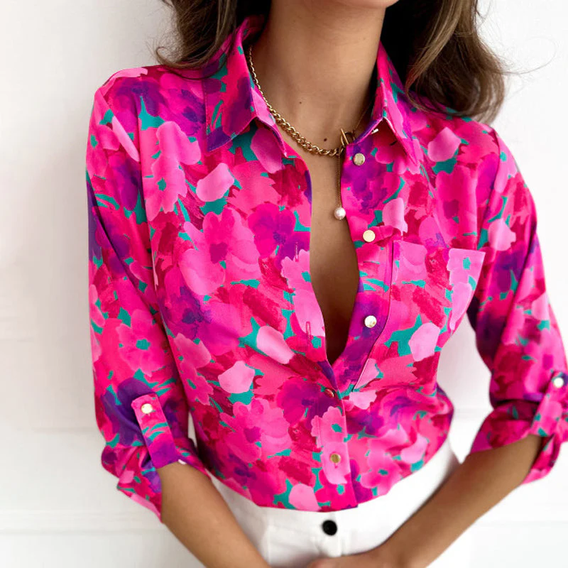 Blouse décontractée à boutons avec imprimé floral