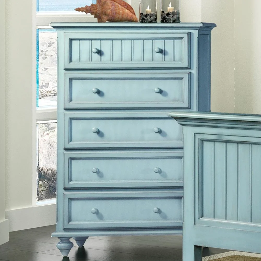 Monaco 5 Drawers Chest Drawer Wood Blue, 50"H x 52"W x 18"D, 65 lbs - Image 2