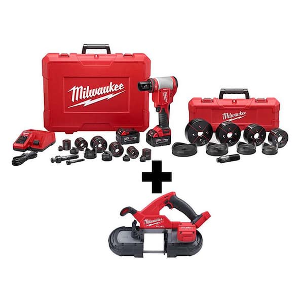 M18 18V Lithium Ion 1/2 in  to 4 in  Force Logic High Capacity Cordless Knockout Tool Kit with FUEL Bandsaw