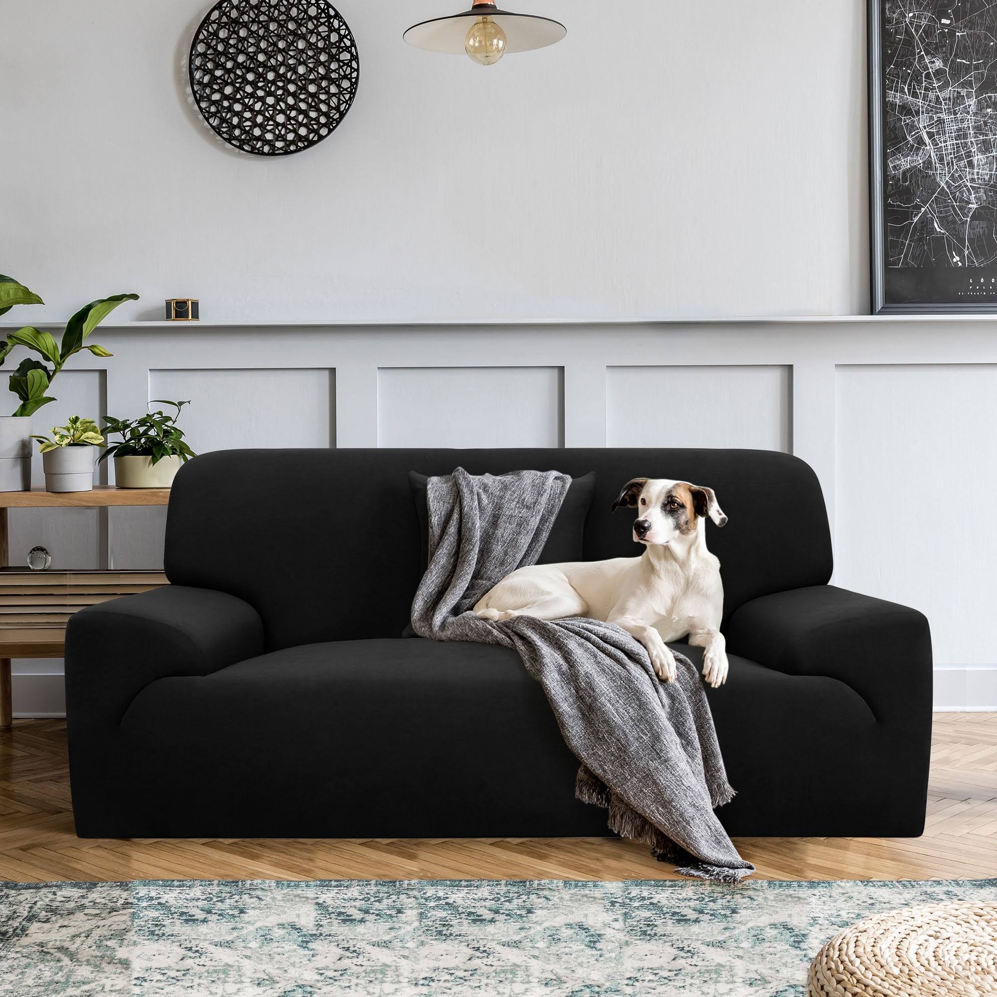 Piccocasa Stretch Loveseat 1 2 3 Seater Chair Solid Color Polyester Sofa Slipcovers 1 PC Black 53-67 Inches
