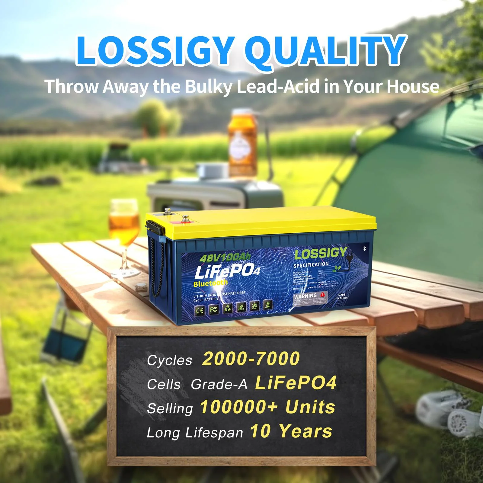 48V 100AH LiFePO4 Lithium Golf Cart Battery with 48V18A Charger, Perfect for Solar System, Marine, 5120Wh 5000+ Deep Cycles, Built in BMS with 10 Yrs Lifespan - Image 5