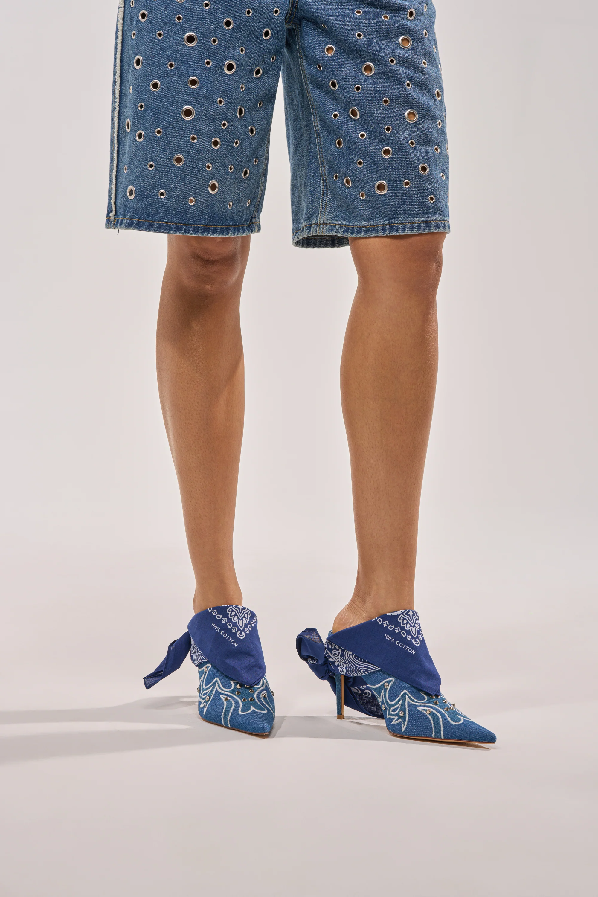 AZALEA WANG TAVINE DENIM MULE PUMP WITH BANDANA DETAIL - Akira Store