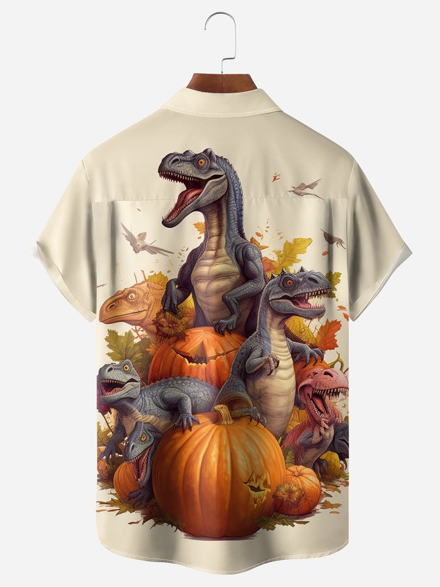 T-shirt à manches courtes Halloween dinosaure citrouille feuille d'érable