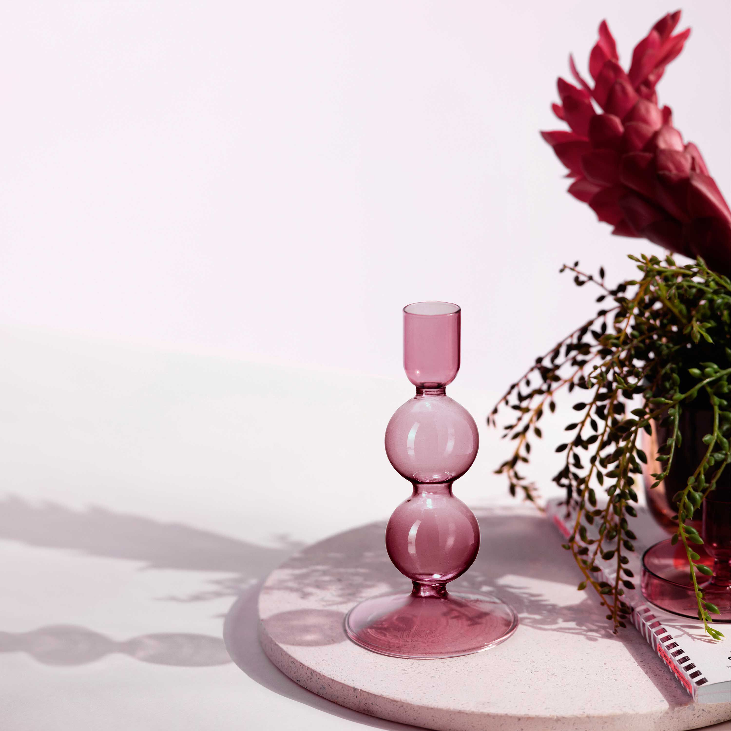 Like Home Candlestick holder - Purple, 3'' x 3'' x 5.4'', borosilicate glass