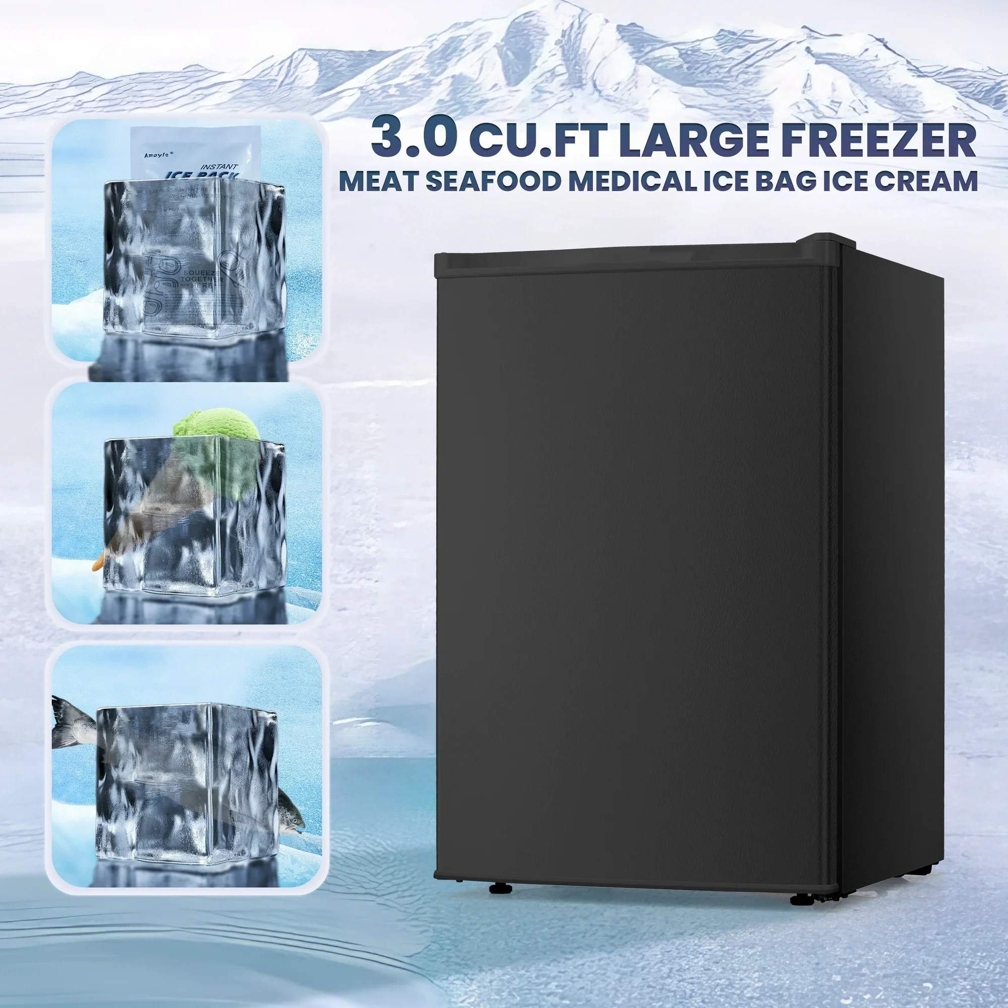 Upright Freezer, Energy Saving 3.0 Cu.ft Single Door Compact Upright Freezer with Reversible Door(Black)(Black) - Image 8