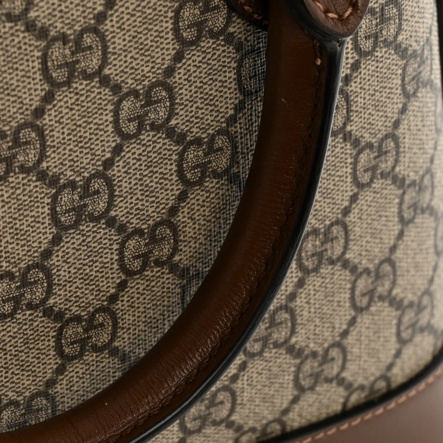 GG Supreme Monogram Azalea Calfskin Small Horsebit 1955 Top Handle Bag Beige Ebony Brown Sugar