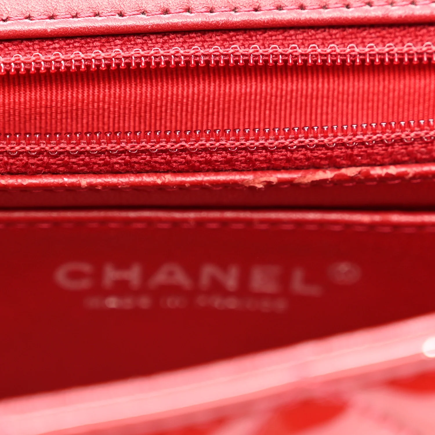 Patent Calfskin Quilted Mini Rectangular Flap Dark Red
