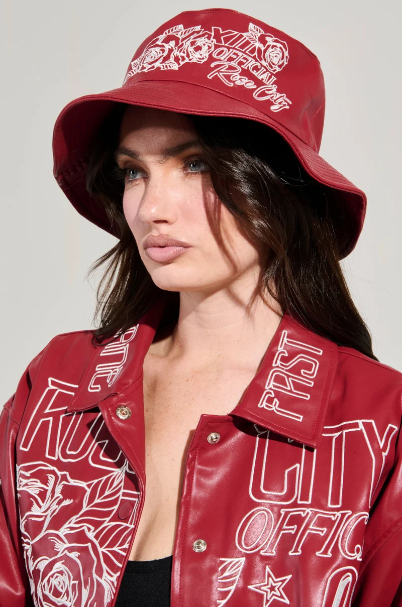 ROSE CITY EMBROIDERED PU BUCKET HAT - Akira Store