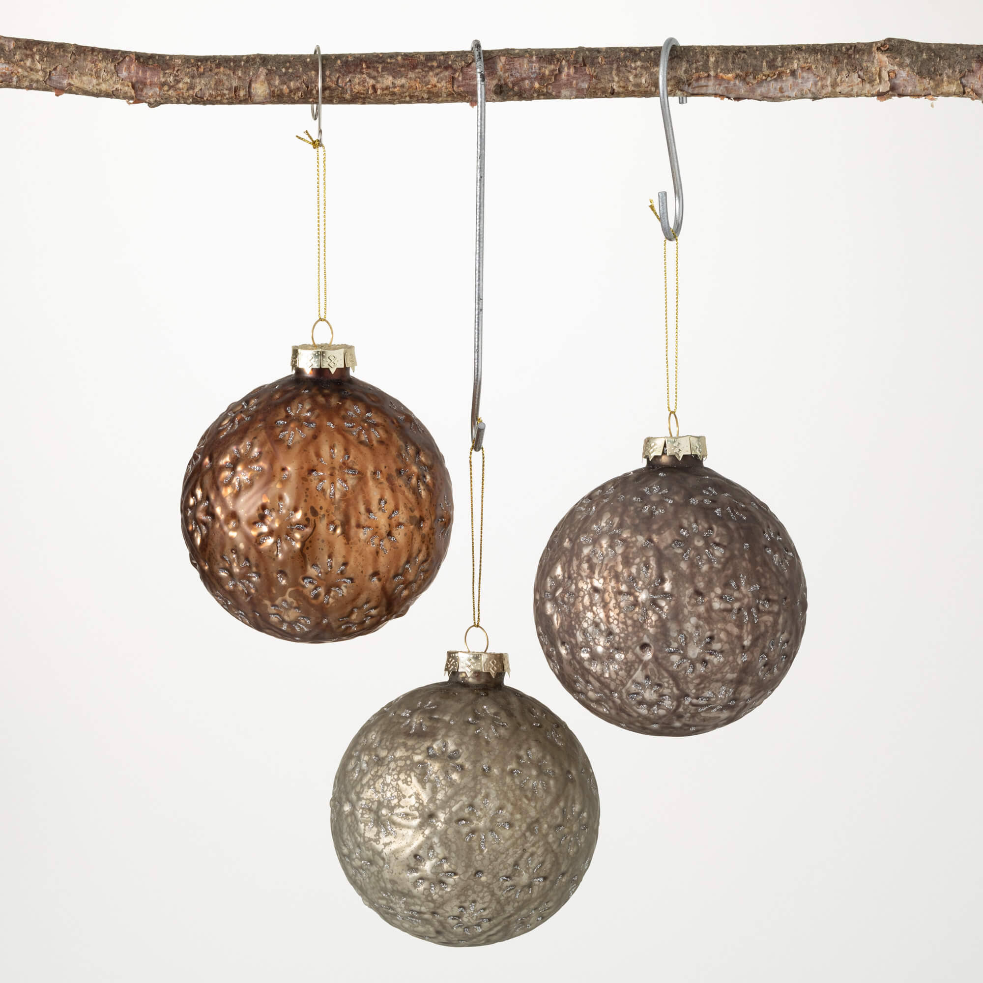 Sullivans 4 in. Antique Ball Ornament - Set of 3, Multicolored Christmas Ornaments