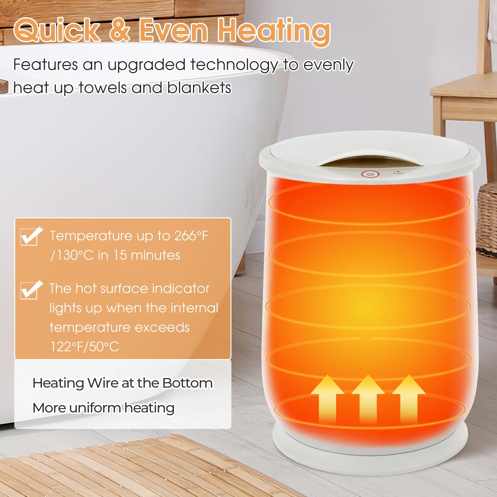 Costway 21L Large Capacity Towel Warmer with Flip-top Lid Auto Shut off Fragrance Holder White