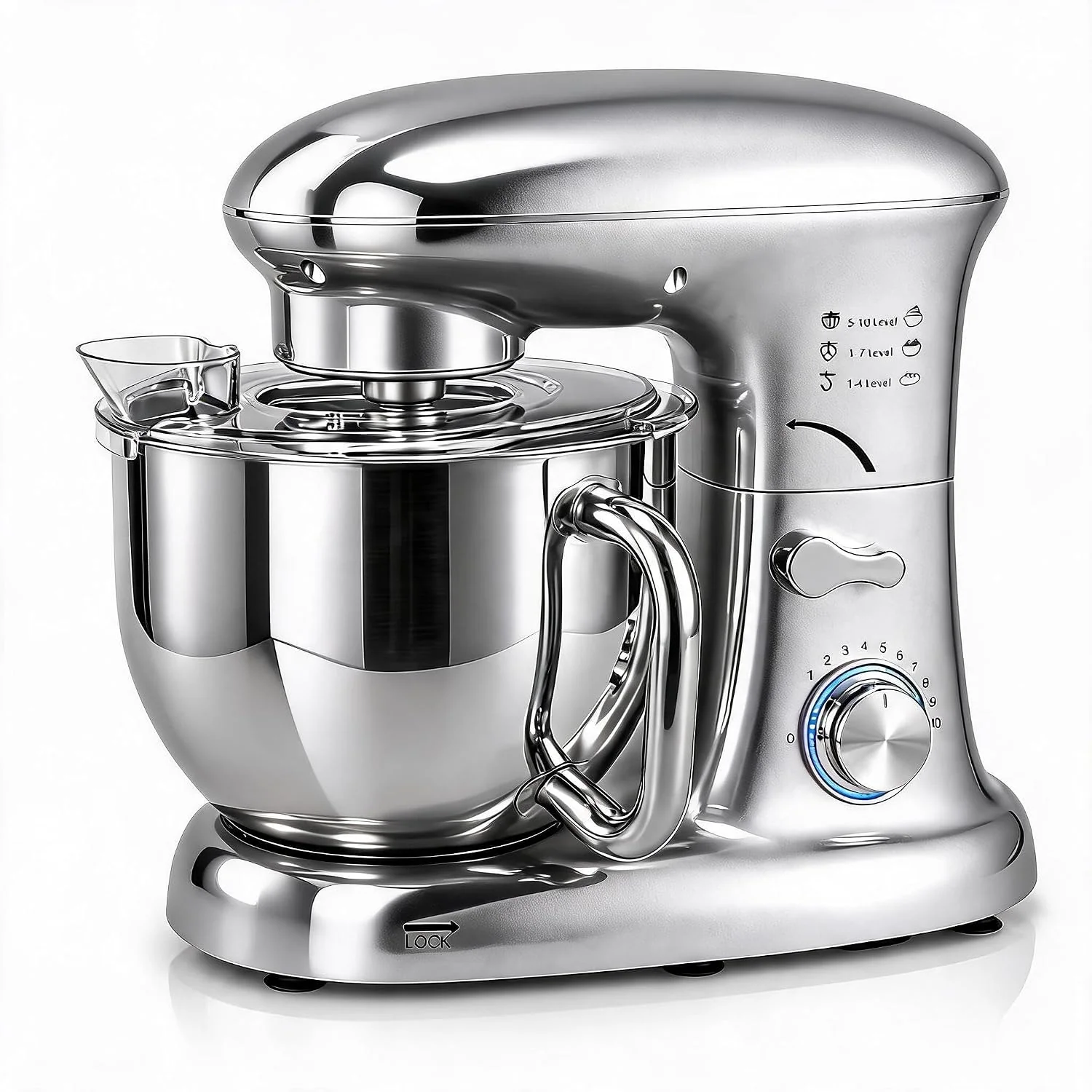 CuisinSmart 5.3QT Tilt-Head Stand Mixer - 500W 10-Speed Electric Kitchen Mixer with Stainless Steel Bowl, Dough Hook, Flat Beater & Wire Whisk for Bread, Cake, Cookies, Pizza Dough - Silver