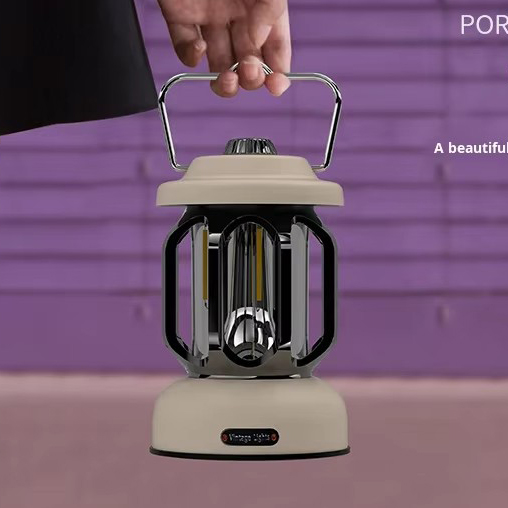 New Retro Type-C Fast Charging LED Camping Light Hiking Outdoor Stepless Dimming Home Lantern with Portable Hook